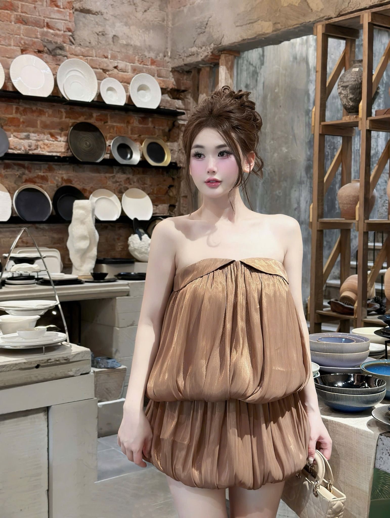 Đầm tơ quây ngực chun eo phối chân xòe bồng cực xinh - H267