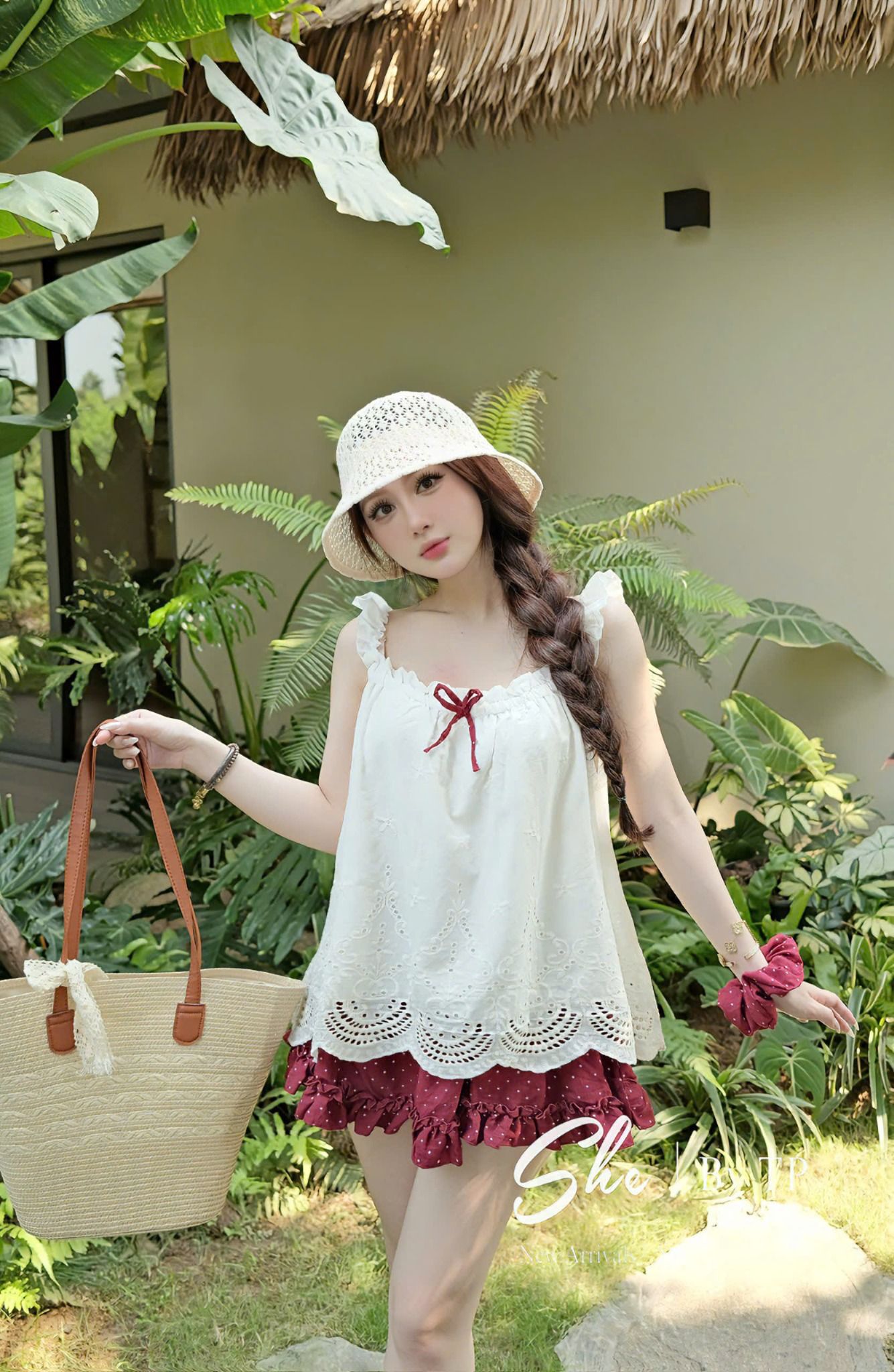 Set 3 món áo hai dây đính nơ mix chân váy họa tiết kèm buộc tóc - TRẮNG KEM - H323 (tính màu áo) - HÀNG SALE LỖ KO ĐỔI TRẢ DƯỚI MỌI HÌNH THỨC