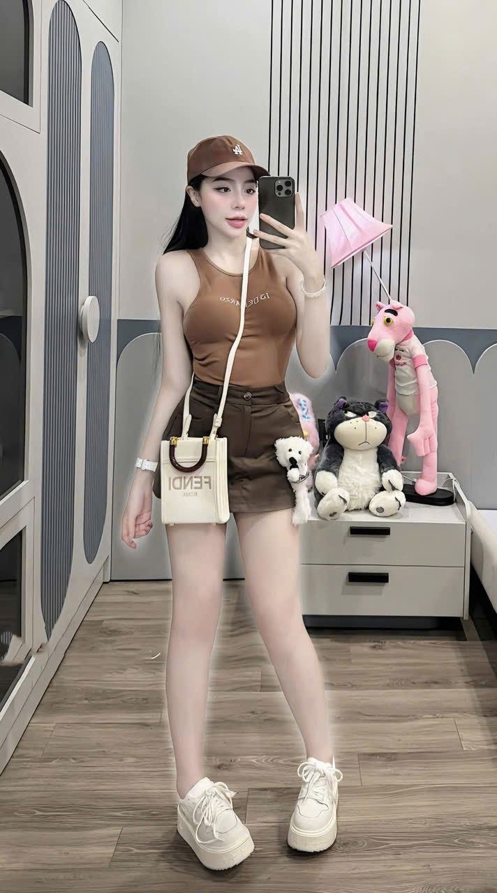 Set 3 món áo ba lỗ ngược mix chân váy form a kèm gấu - NÂU - H336 (EO S<68, M<72) - HÀNG SALE LỖ KO ĐỔI TRẢ DƯỚI MỌI HÌNH THỨC