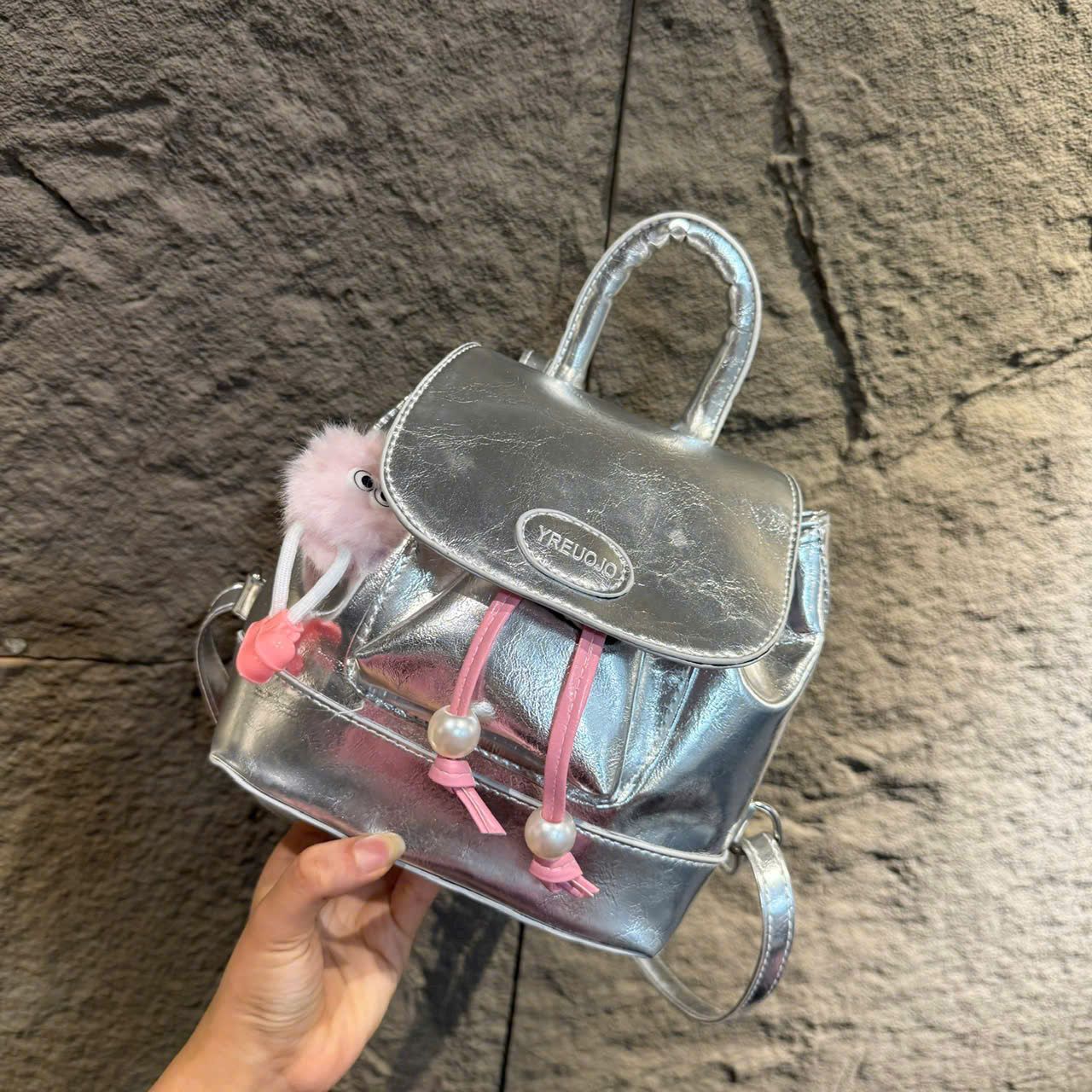 Balo da mini dễ thương xĩu kèm gấu - BẠC - T40