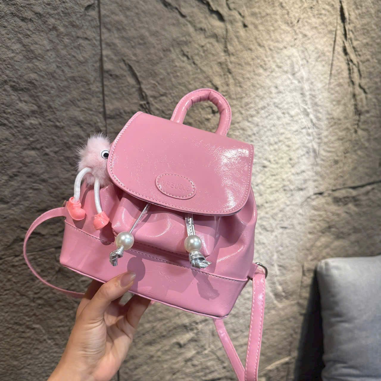 Balo da mini dễ thương xĩu kèm gấu - HỒNG - T43