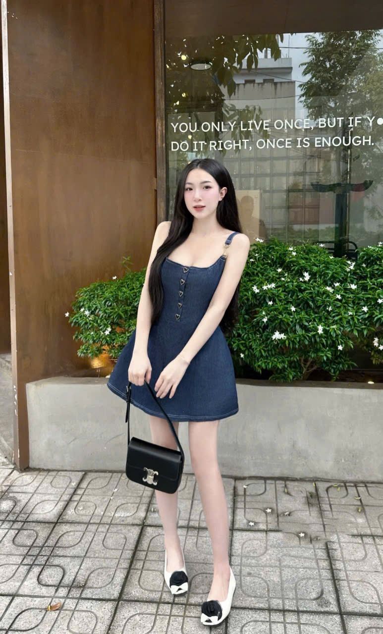 Váy 2s khuy cài đính nút tim form xòe - XANH - T91 (EO S<68, M<72)
