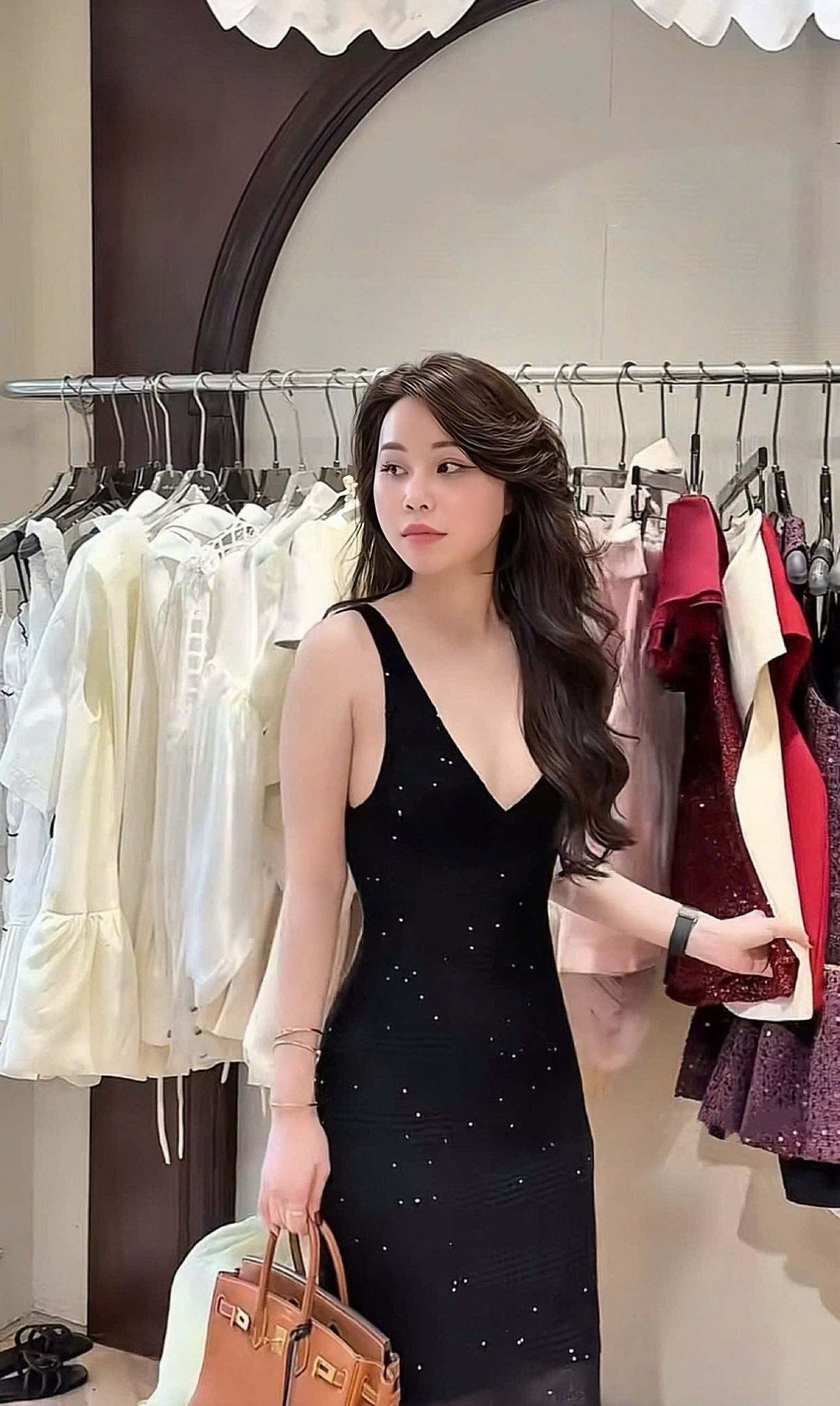 Váy body đính kim sa 2 lớp dáng dài sang chảnh - T93 (EO S<68, M<72)