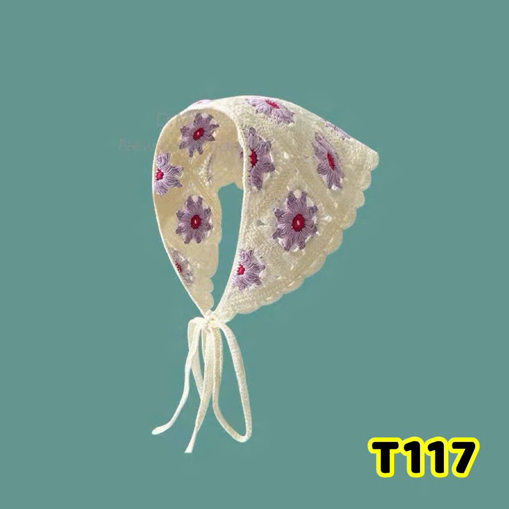 Khăn len trùm đầu dễ thương mùa hè - HOA TÍM - T117