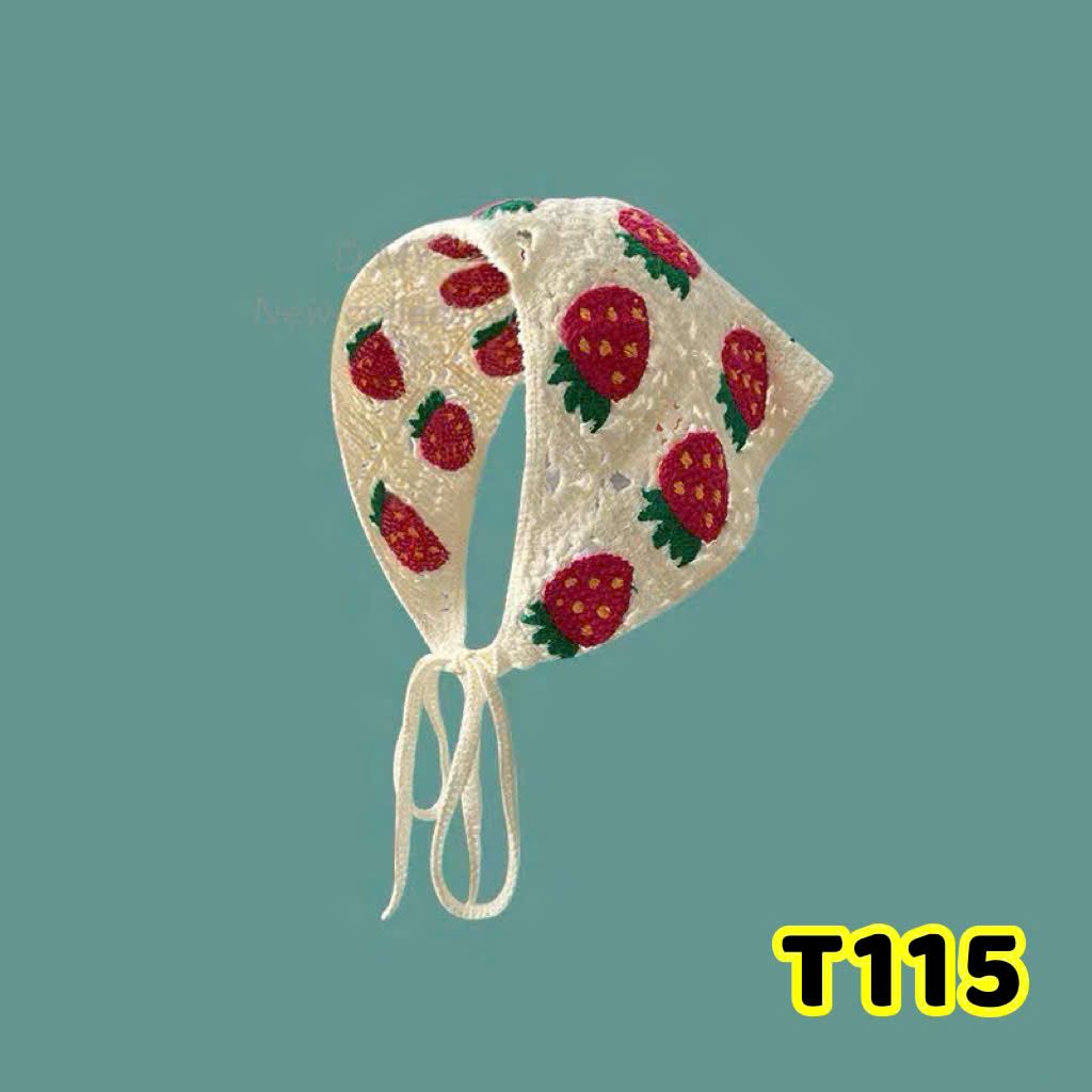 Khăn len trùm đầu dễ thương mùa hè - DÂU ĐỎ - T115