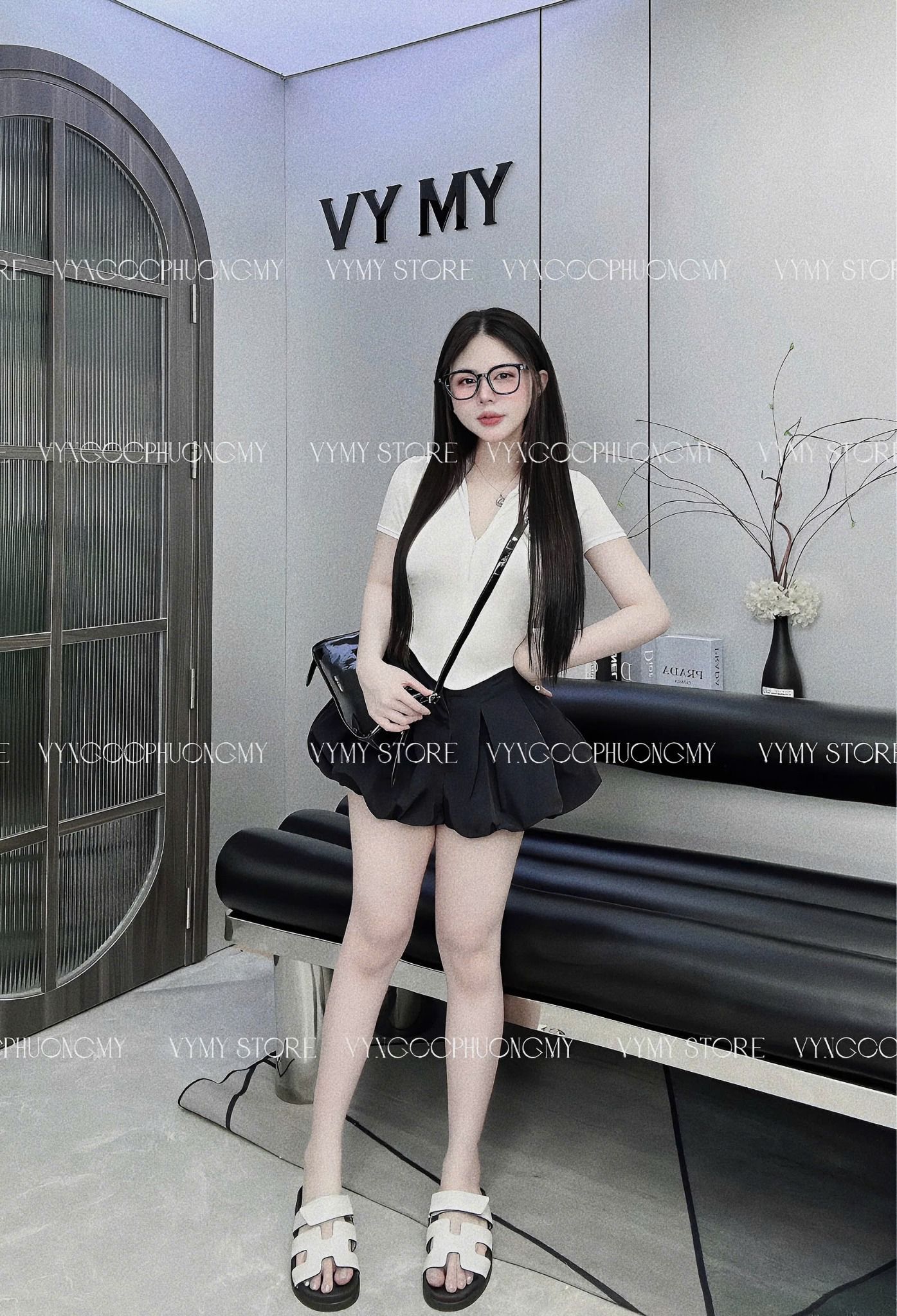 Set áo cổ đức phối dây kéo nhún eo mix chân váy bí - TRẮNG - Z91 - (tính màu áo) (eo S <66, M<70)( HÀNG SALE KH ĐỔI TRẢ )