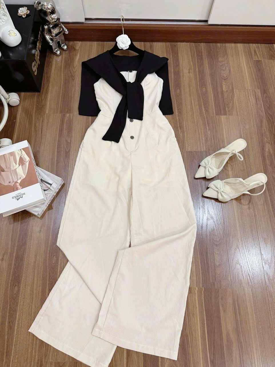 Set 2 món jumsuit quần dài kèm choàng thanh lịch - T175 (eo S<68, M<72)
