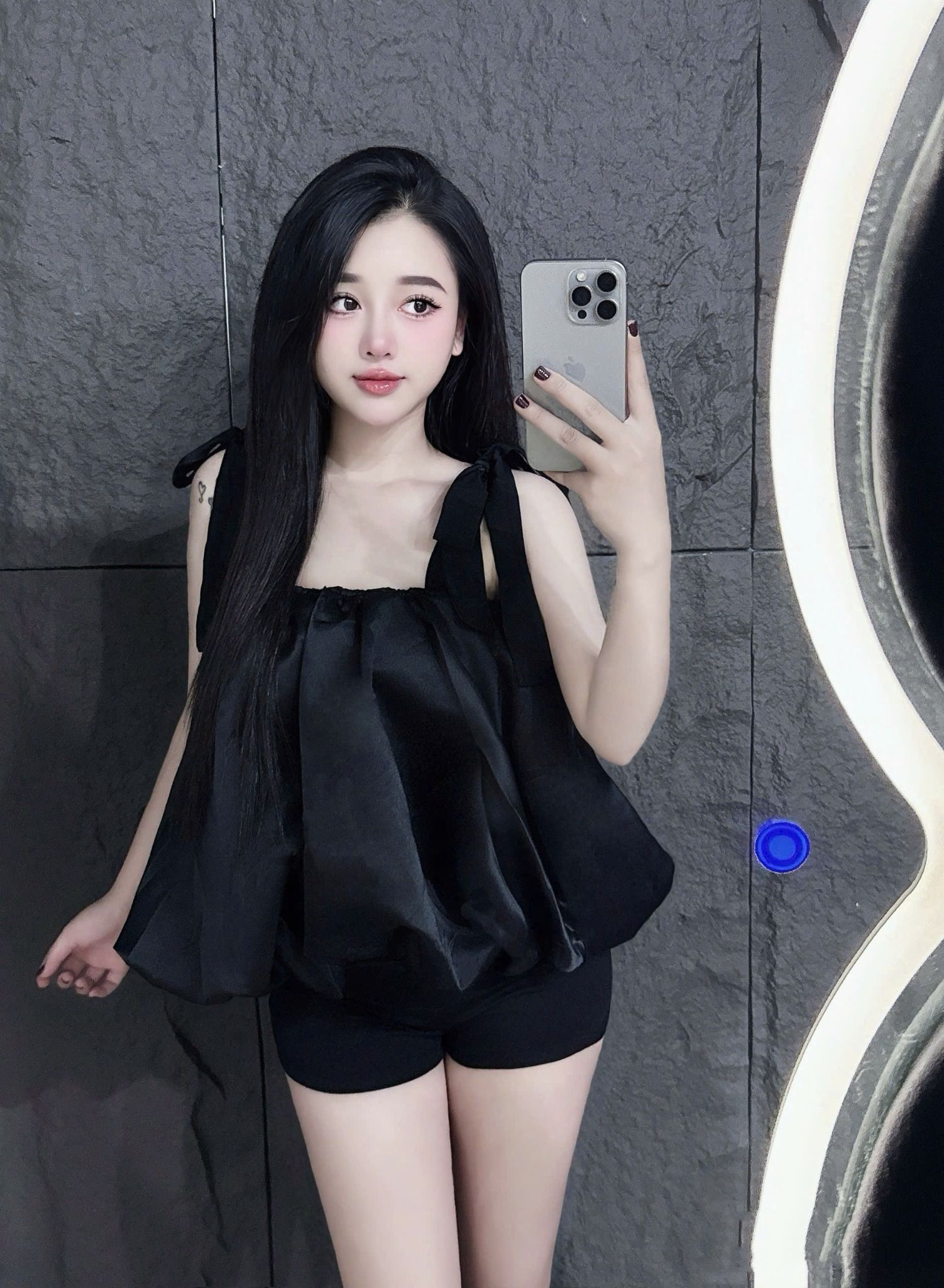 Set áo 2s tafta cột nơ bồng mix quần short siêu hot - ĐEN - T277