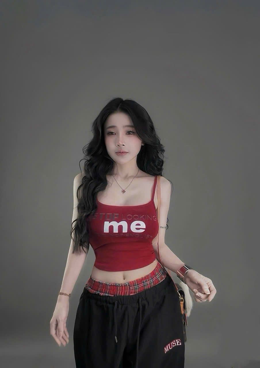 Set áo hai dây ME mix quần suông dáng dài cạp caro - ĐỎ - T492 (TÍNH MÀU ÁO)