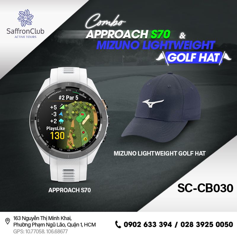  Combo GARMIN Approach S70 White/Grey & MIZUNO Lightweight Golf Hat 
