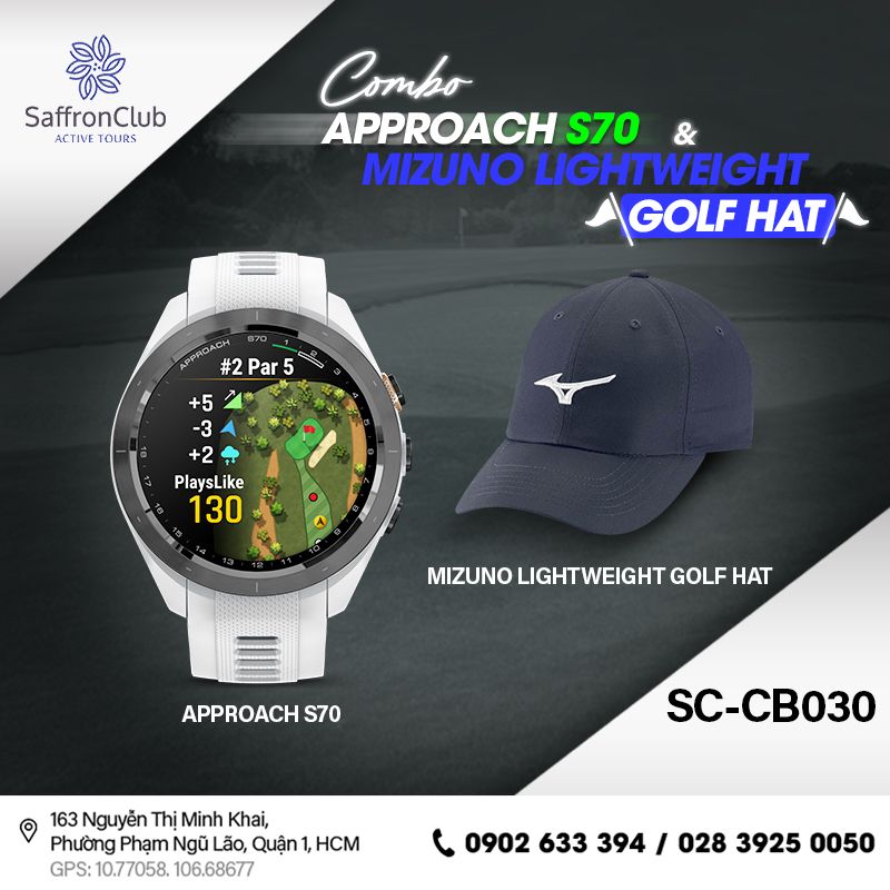 Combo GARMIN Approach S70 White/Grey & MIZUNO Lightweight Golf Hat