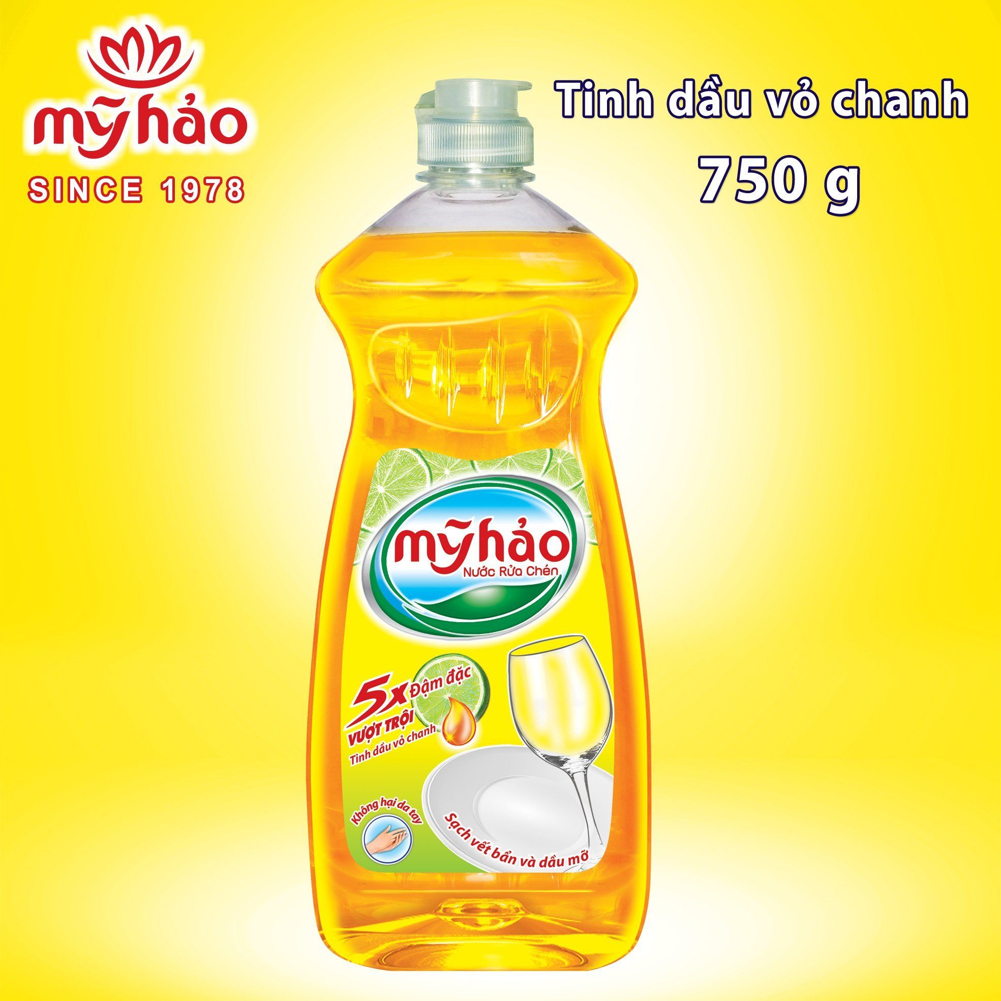 NƯỚC RỬA CHÉN MỸ HẢO 5X HƯƠNG CHANH 390GR X 24 CHAI
