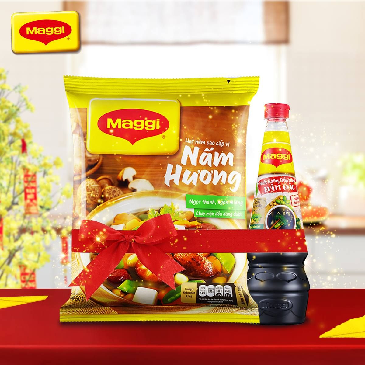 HẠT NÊM MAGGI NẤM 450G TẶNG DẦU HÀO 150G*14 GÓI/TH