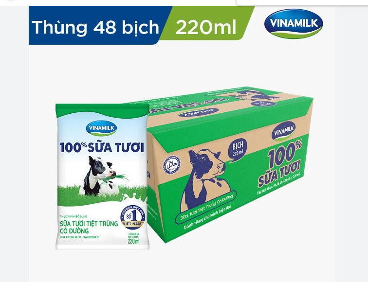 SỮA TƯƠI TIỆT TRÙNG VINAMILK CÓ ĐƯỜNG 220ML(48B/T)