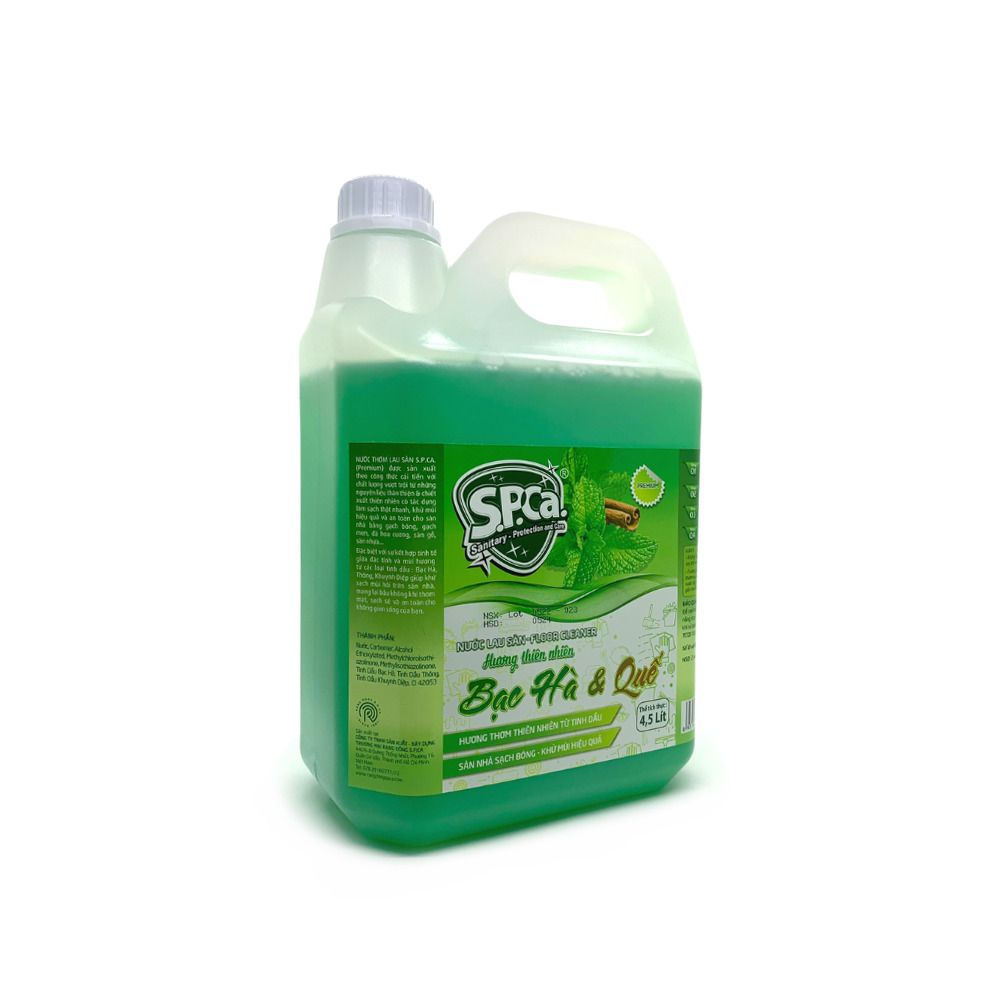 NƯỚC LAU SÀN SPCA HƯƠNG BẠC HÀ & QUẾ 4.5 KG X 4 CAN (XANH)