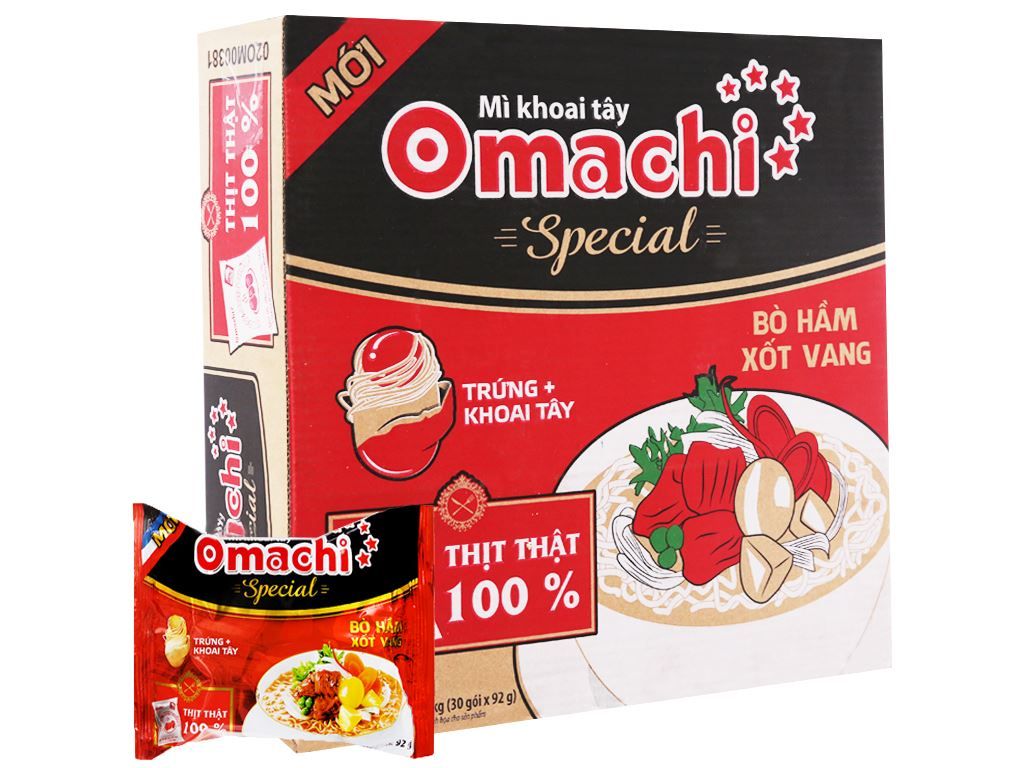 MÌ KHOAI TÂY OMACHI SPECIAL BÒ HẦM XỐT VANG MN 30GÓI X 92GR