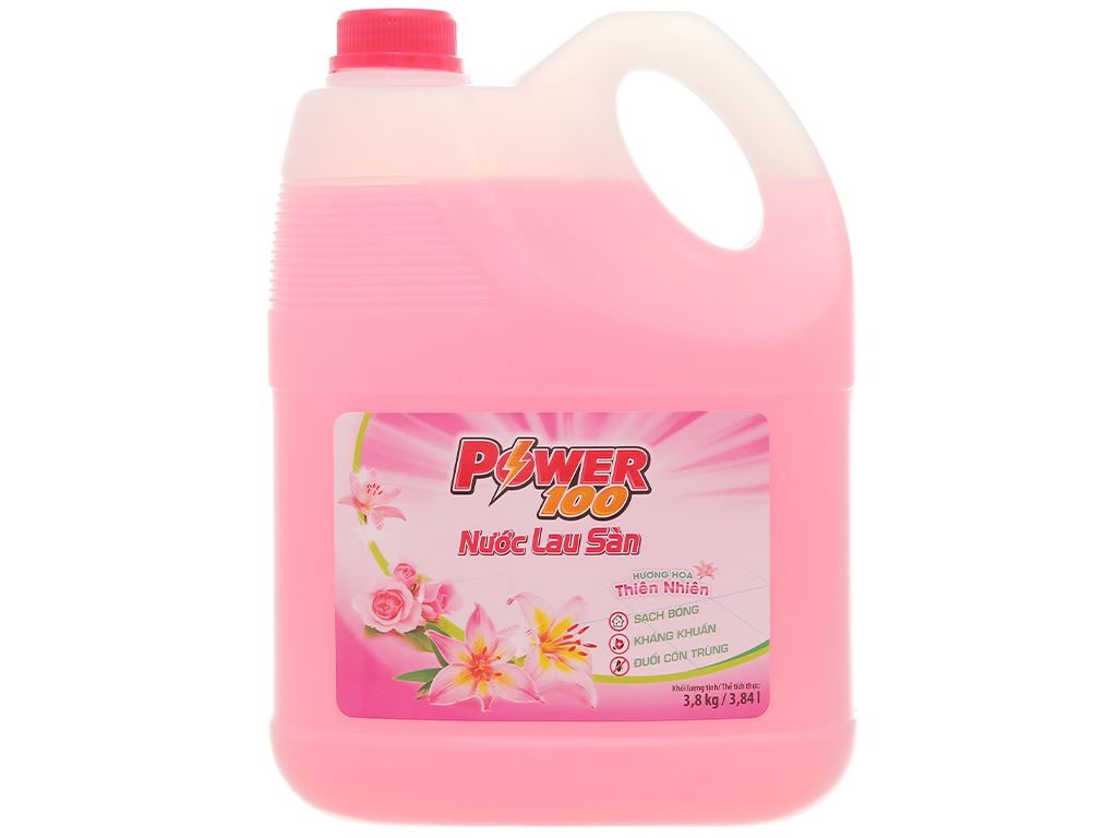 NƯỚC LAU SÀN POWER100 HƯƠNG HOA THIÊN NHIÊN 3.8KG X 4 CAN