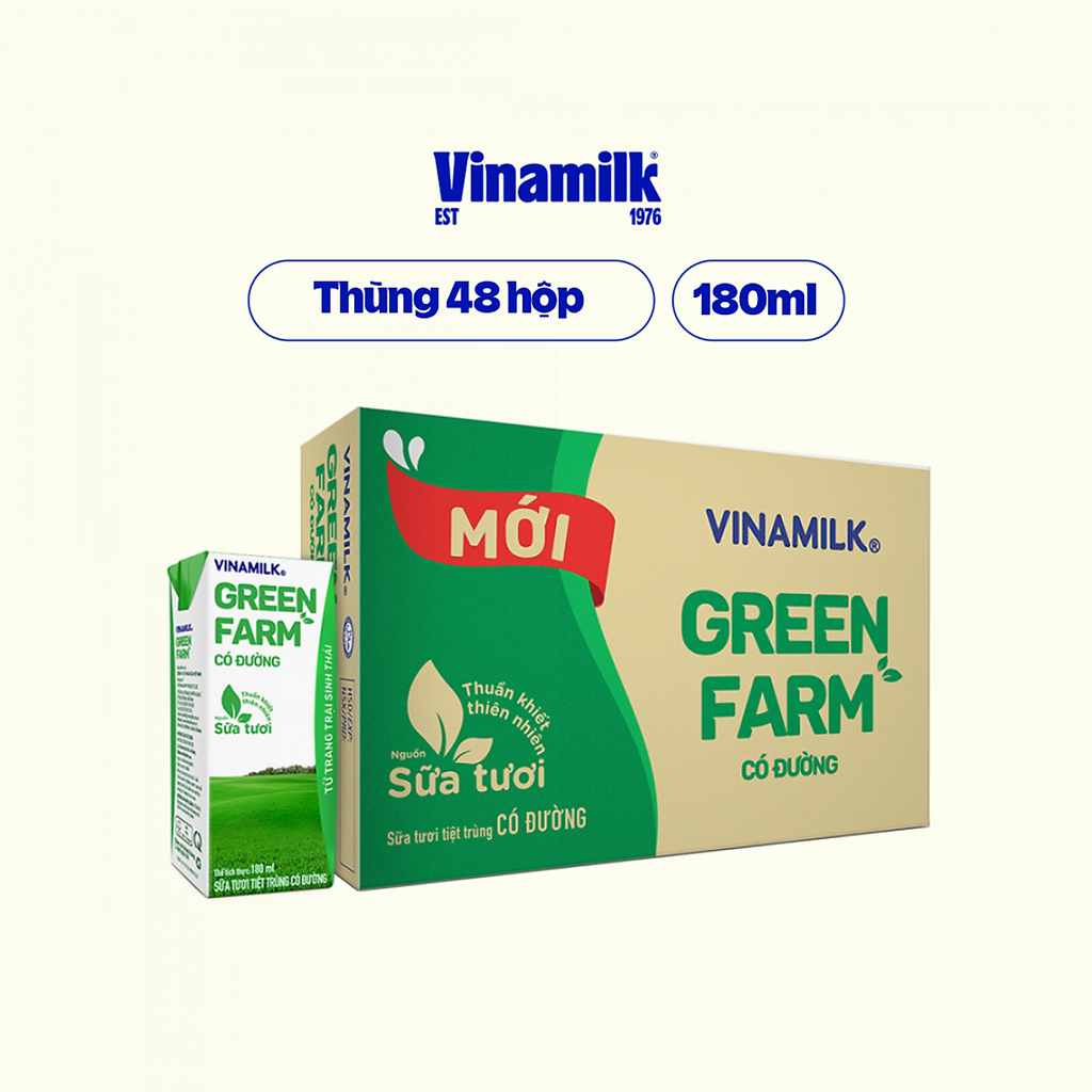 Sữa Tươi Tiệt Trùng CĐ Vinamilk Green Farm 180mlSữa Tươi Tiệt Trùng CĐ