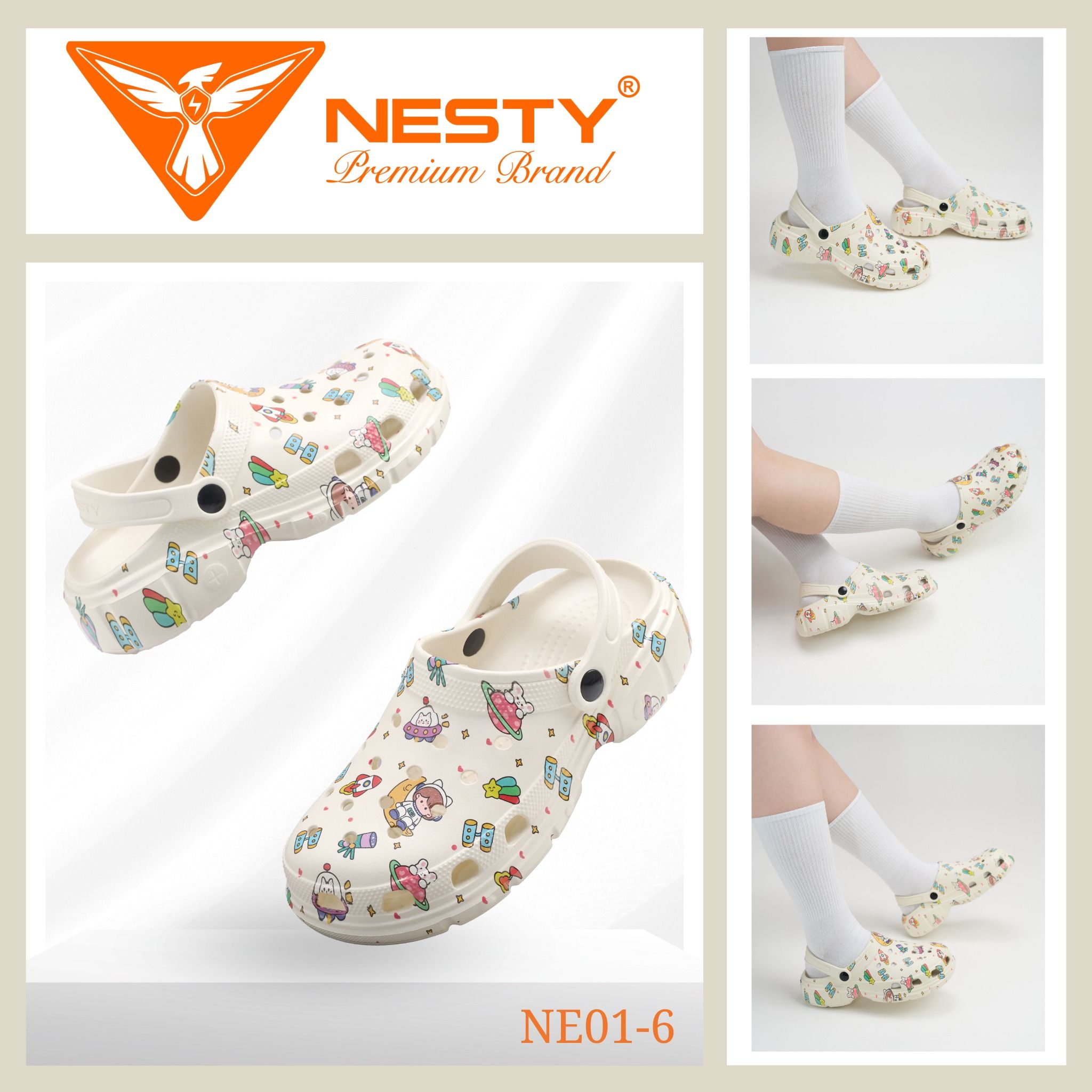 Dép Sục Nữ Nam NESTY Họa Tiết Hình Mini Kiểu Dáng Sục Đế Cao Eva Mềm Mại Chống Trơn NE01-6 Hoa Đế Bằng