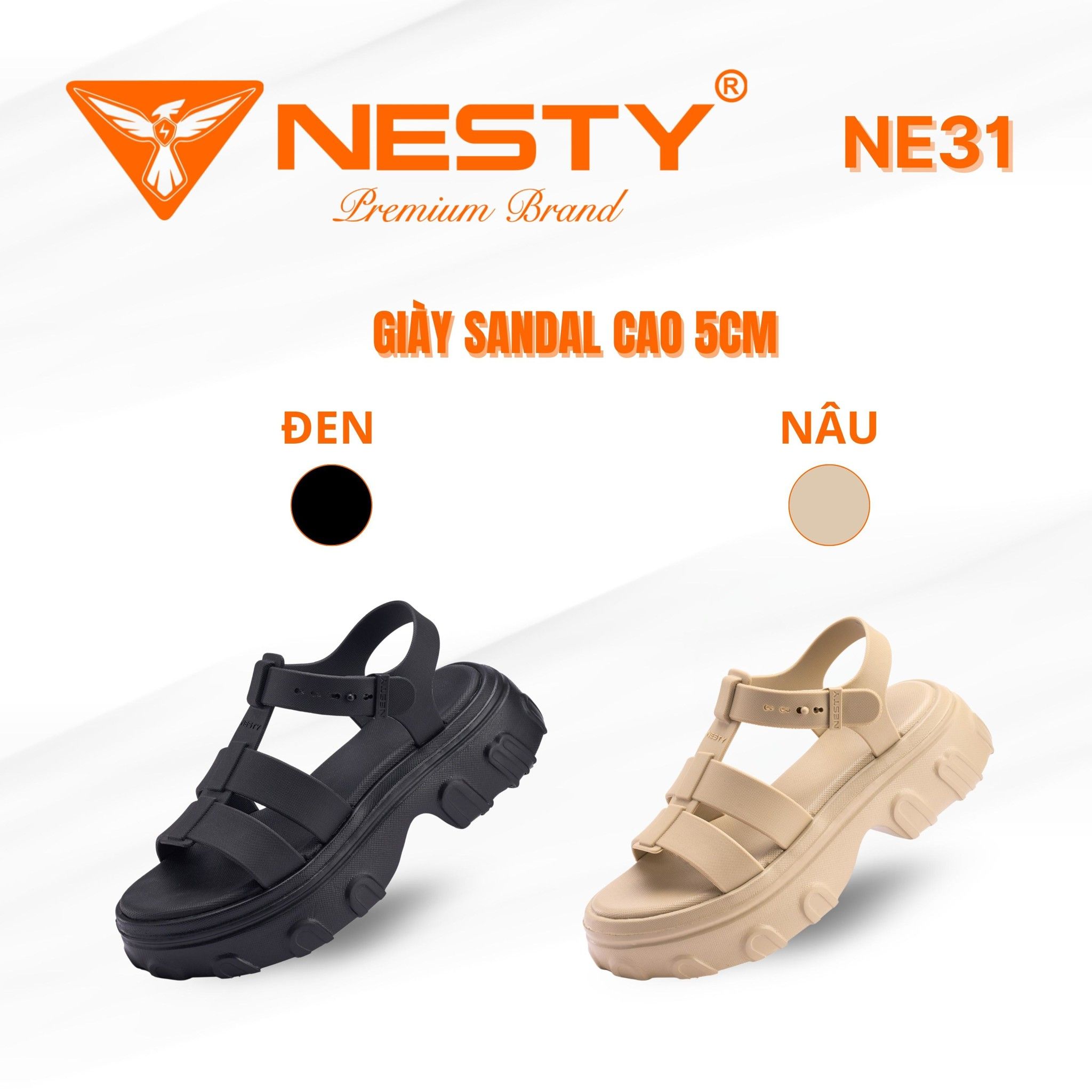 DÉP SANDAL ĐẾ CAO QUAI NGANG CAO CẤP THƯƠNG HIỆU NESTY MÃ NE31