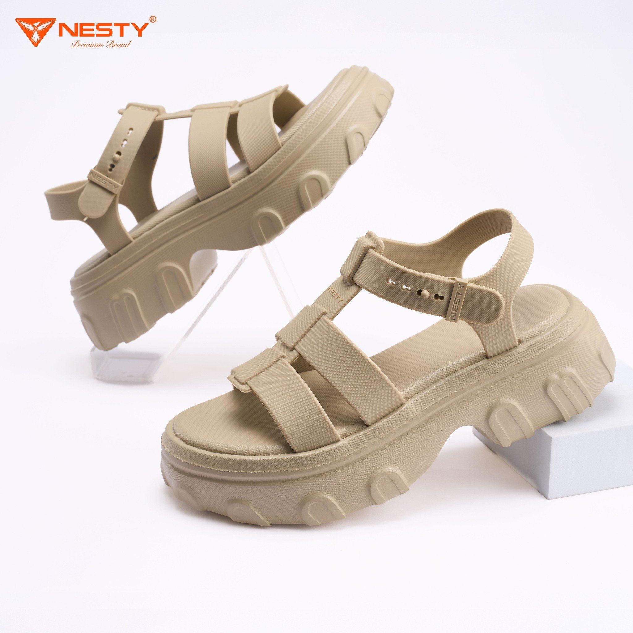 DÉP SANDAL ĐẾ CAO QUAI NGANG CAO CẤP THƯƠNG HIỆU NESTY MÃ NE31