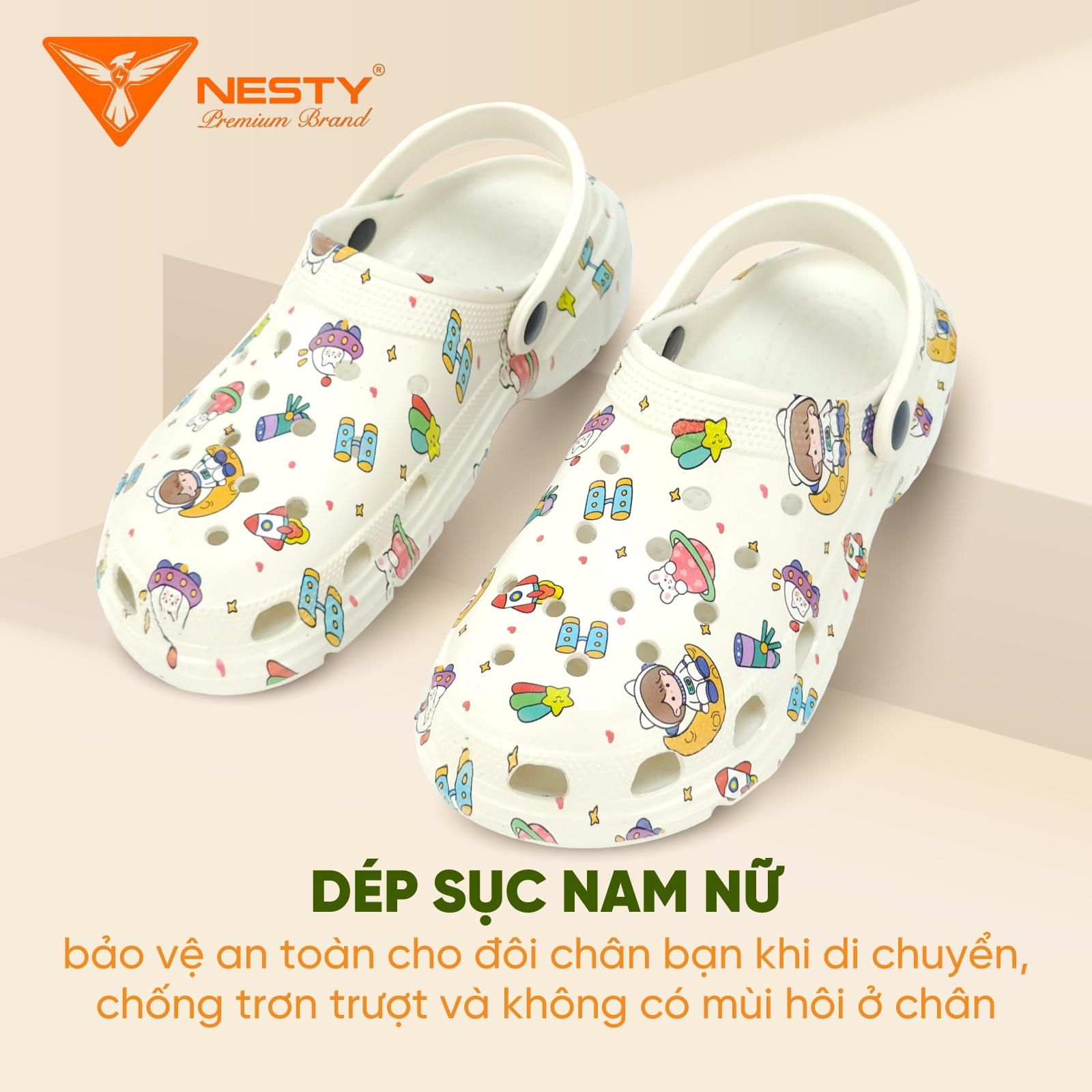 Dép Sục Nữ Nam NESTY Họa Tiết Hình Mini Kiểu Dáng Sục Đế Cao Eva Mềm Mại Chống Trơn NE01-6 Hoa Đế Bằng