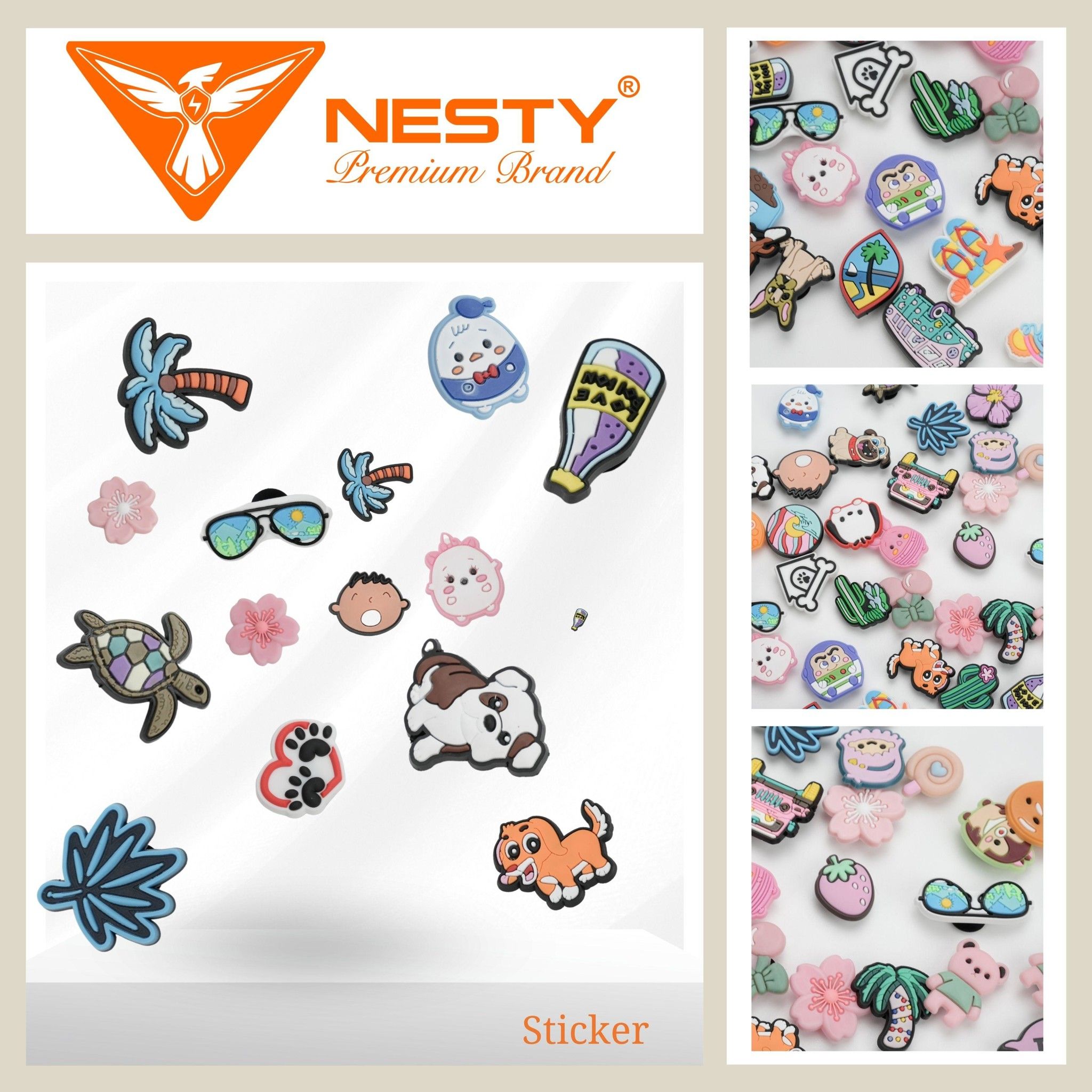DUP-Set 20 Sticker Jibbitz Charm Gắn Dép NESTY Đa Dạng Mẫu Mã Dễ Thương Chất Liệu Nhựa PVC