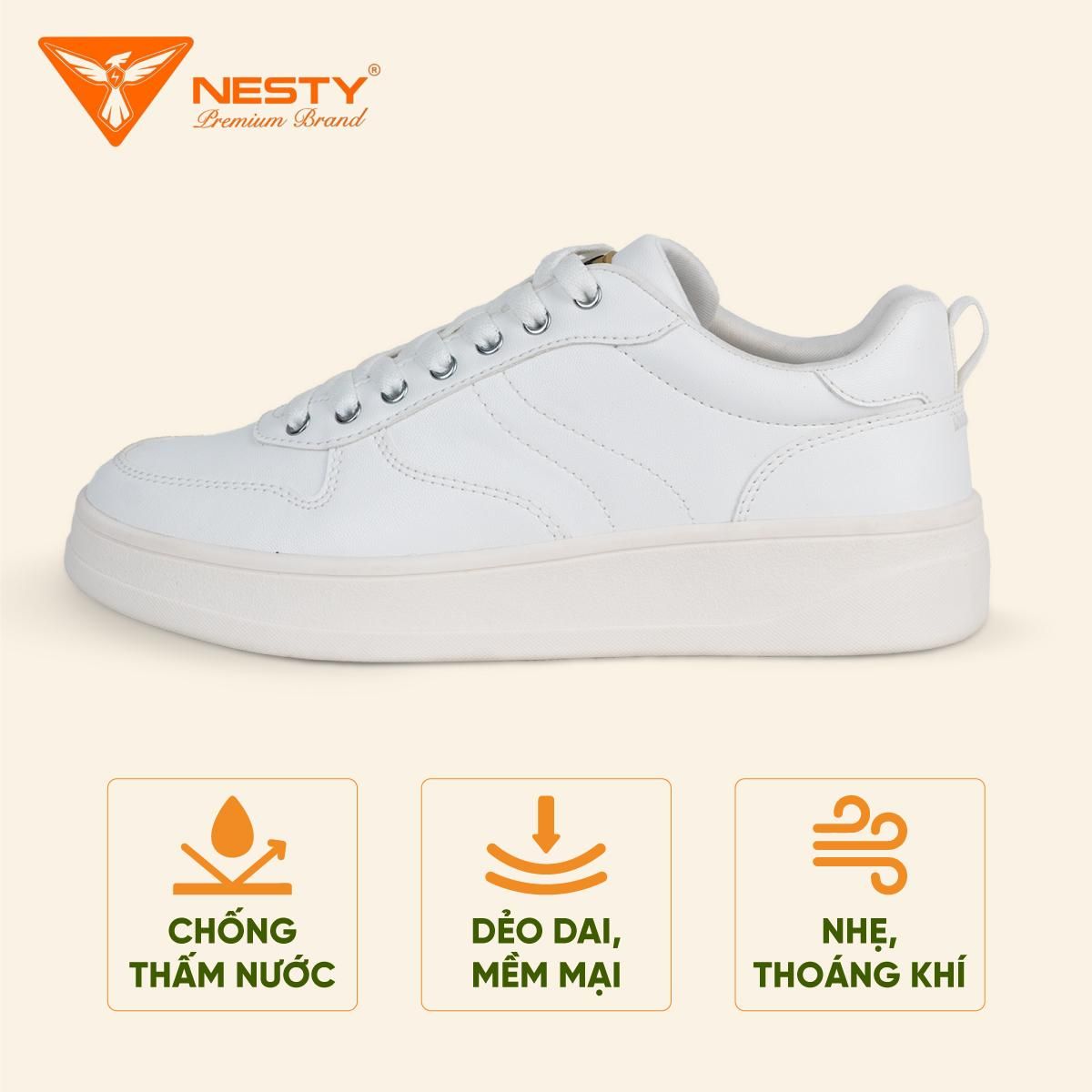 Giày Sneaker Nữ Trắng Đen Kem NESTY Chất Liệu Cao Su Tổng Hợp Siêu Nhẹ