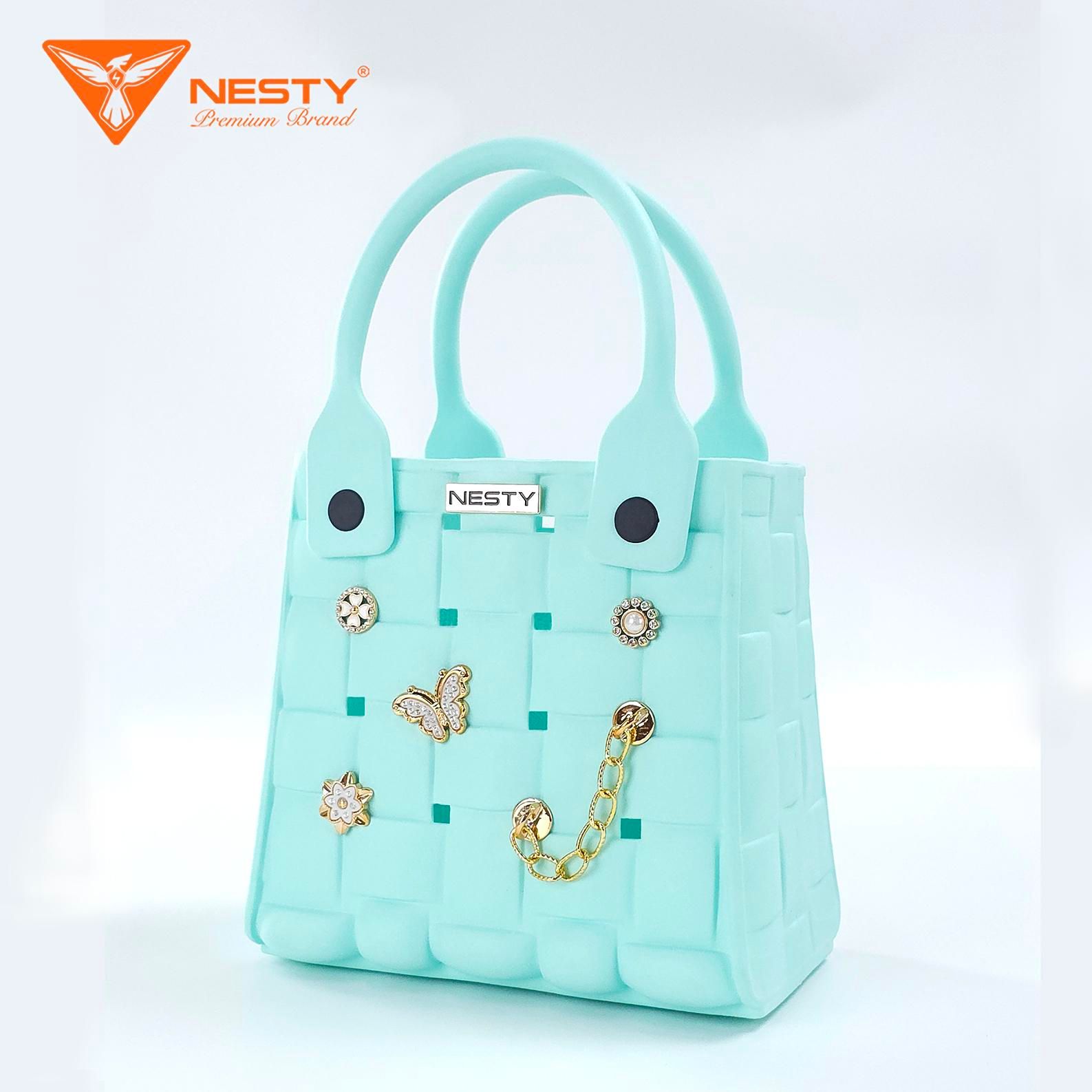 Túi Xách Tay NESTY Đính Kèm Charm Nữ Tính Sang Trọng Hiện Đại Chất Liêu EVA Mềm Mại Chống Thấm Nước TX-06