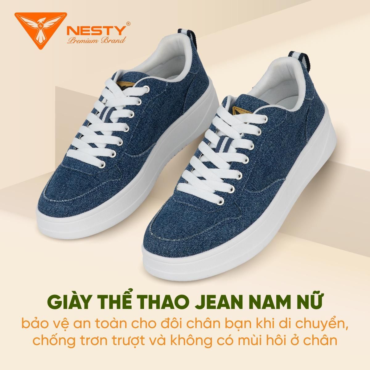 Giày Sneaker Nữ Xanh Jeans NESTY Đi Làm Đi Chơi Năng Động Chuẩn Form