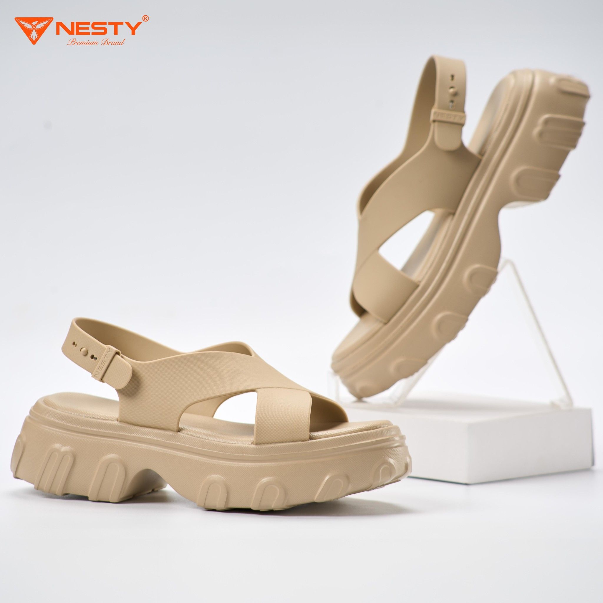 DÉP SANDAL ĐẾ CAO QUAI CHÉO CAO CẤP NHÃN HIỆU NESTY MÃ NE24