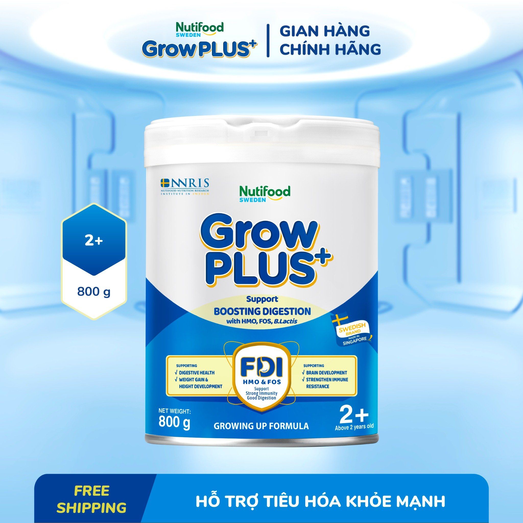 Sữa bột Nutifood GrowPLUS+ Tiêu Hóa trên 2 tuổi Lon 800g