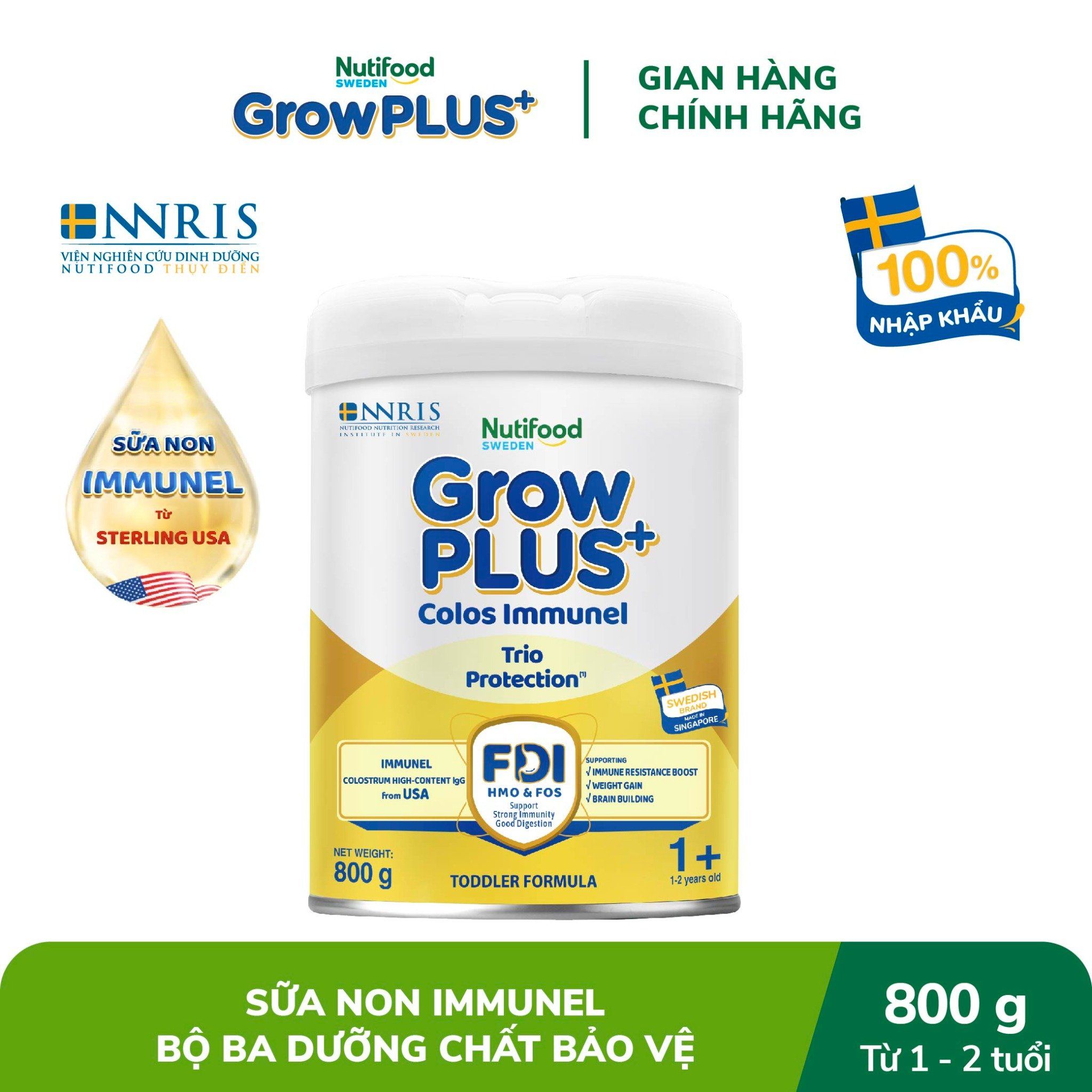 Sữa bột Nutifood GrowPLUS+ Sữa Non Immunel trên 1 tuổi Lon 800g