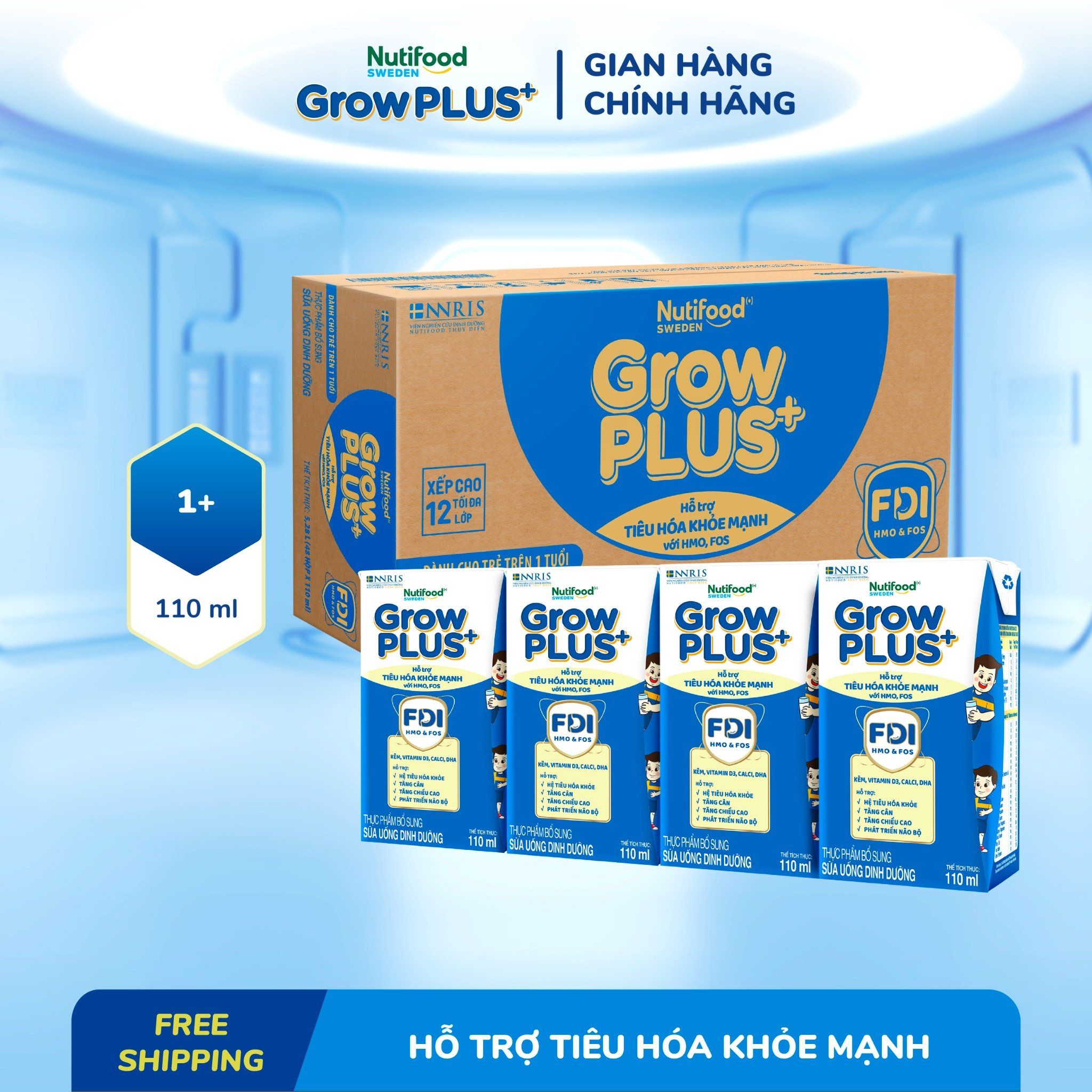 Sữa bột pha sẵn Nutifood GrowPLUS+ Tiêu Hóa trên 1 tuổi 110ml