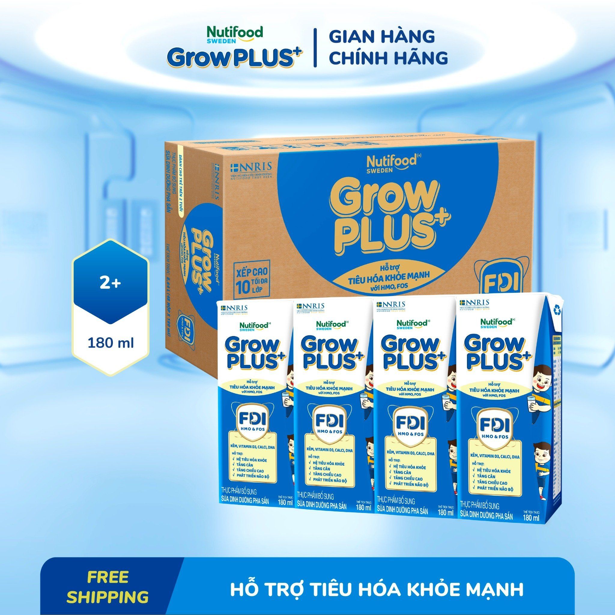 Sữa bột pha sẵn Nutifood GrowPLUS+ Tiêu Hóa trên 2 tuổi 180ml