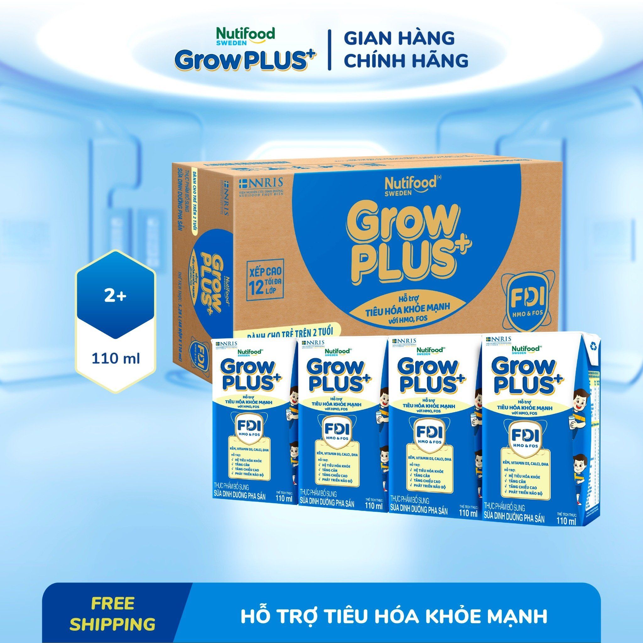 Sữa bột pha sẵn Nutifood GrowPLUS+ Tiêu Hóa trên 2 tuổi 110ml