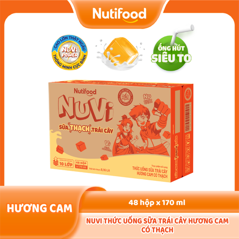 NuVi Thức Uống Sữa Trái Cây Hương Cam Có Thạch Hộp 170 ml