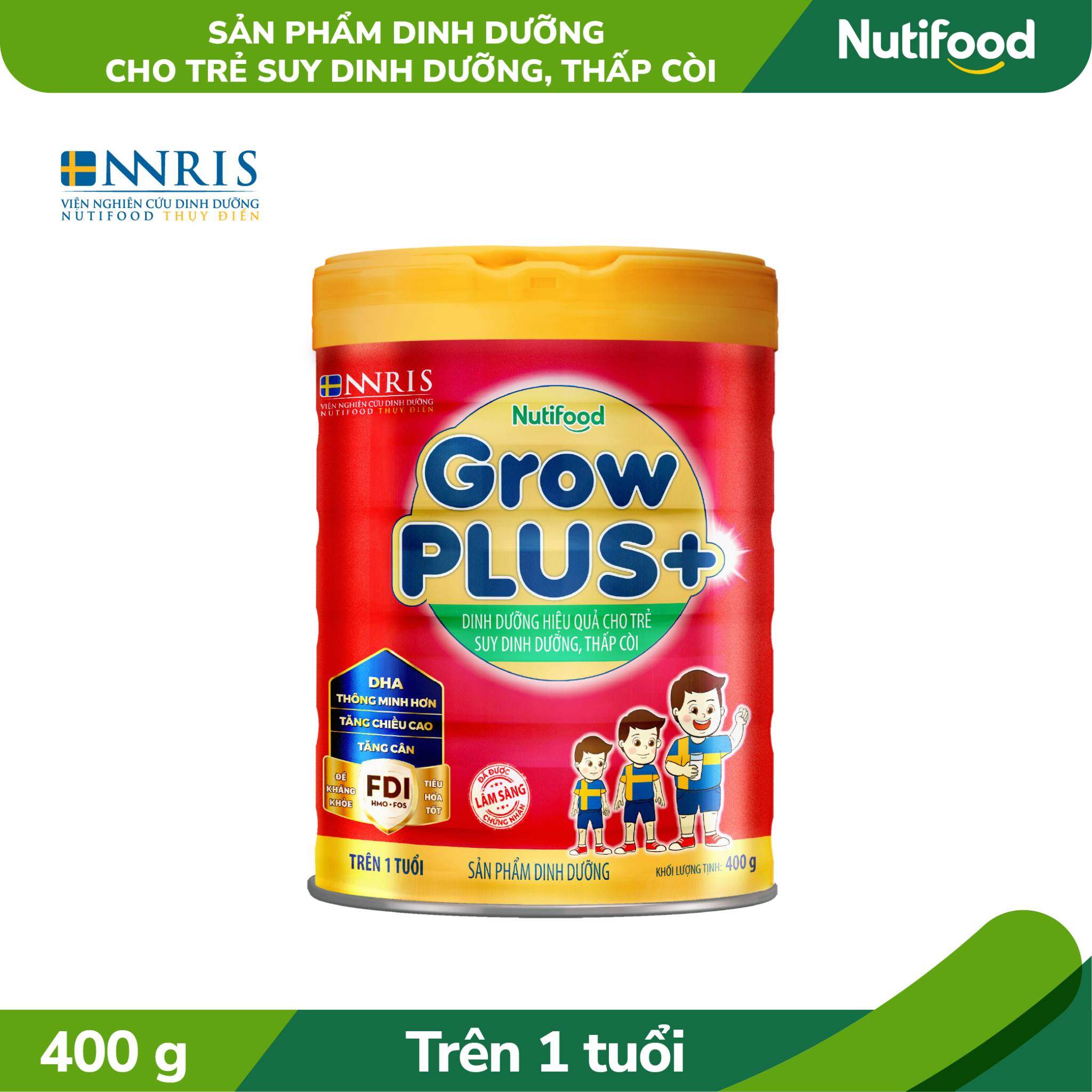Sữa Bột Nutifood GrowPLUS+ Suy Dinh Dưỡng trên 1 tuổi lon 400g
