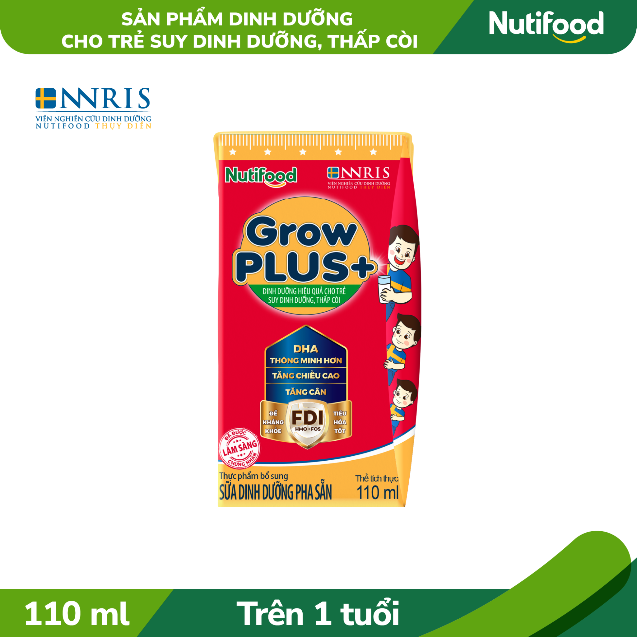 Sữa Bột Pha Sẵn Nutifood GrowPLUS+ Suy Dinh Dưỡng trên 1 tuổi 110ml