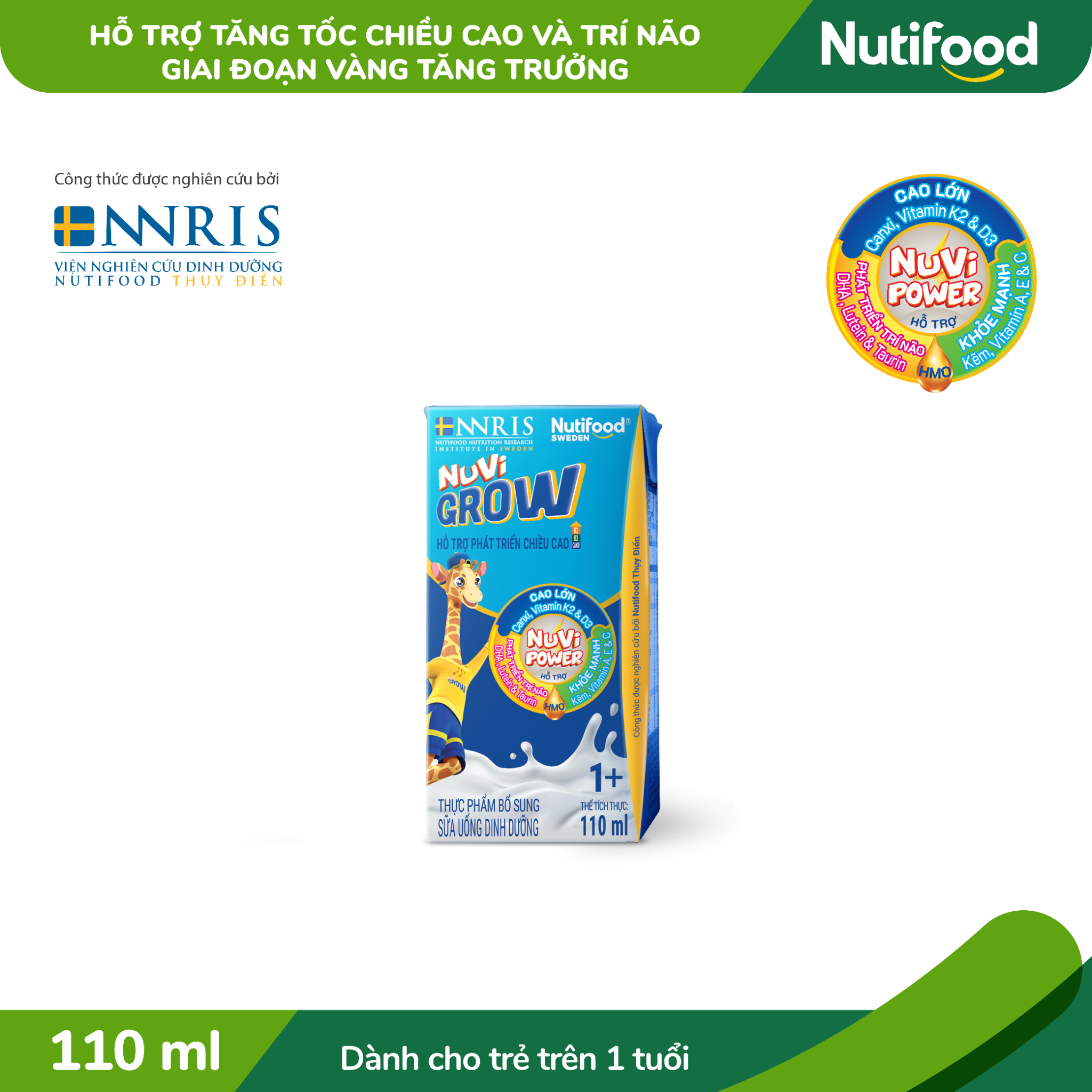 Sữa bột Pha sẵn Nuvi Grow Phát Triển Chiều Cao trên 1 tuổi hộp 110ml