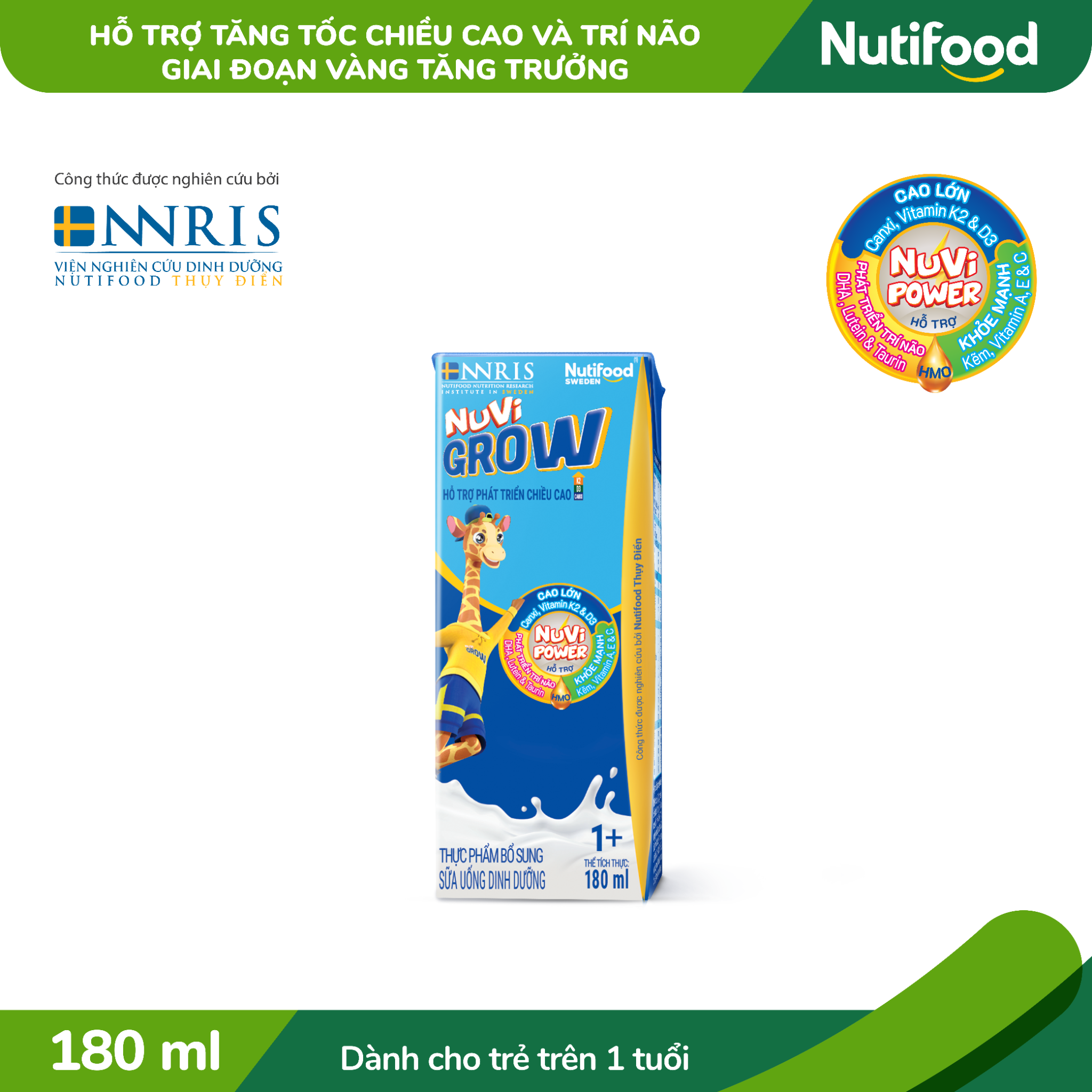 Sữa bột Pha sẵn Nuvi Grow Phát Triển Chiều Cao trên 1 tuổi hộp 180ml