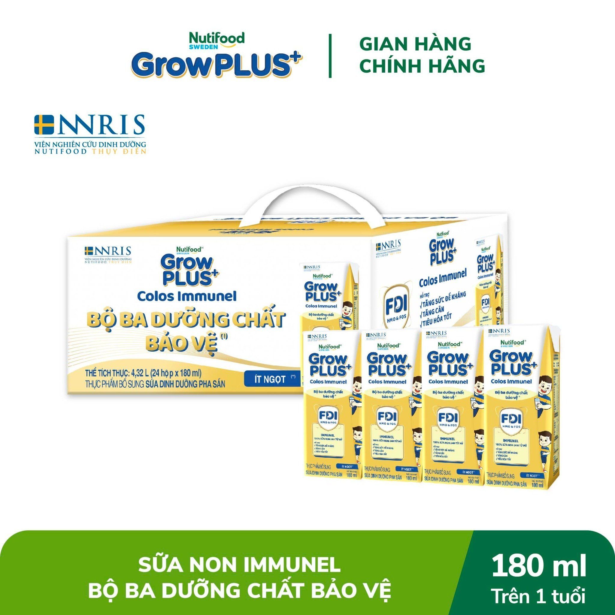 Sữa Bột Pha sẵn Nutifood GrowPLUS+ Sữa Non Immunel trên 1 tuổi 180ml