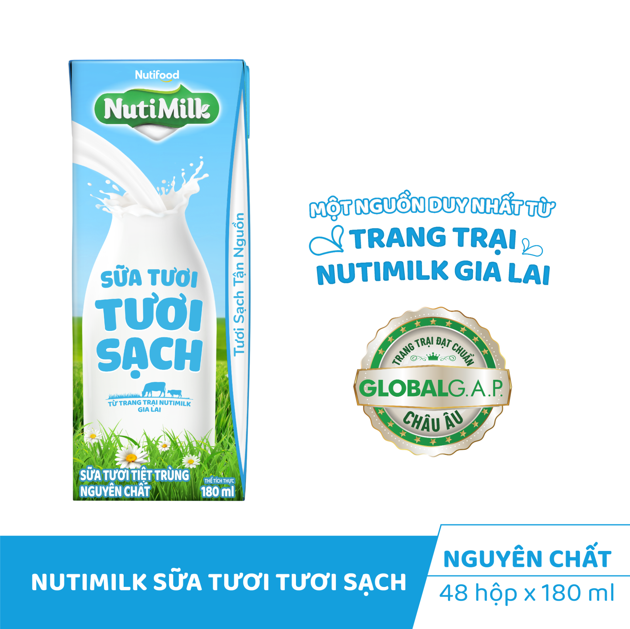NutiMilk Sữa Tươi Tươi Sạch Không Đường - Hộp 180ml