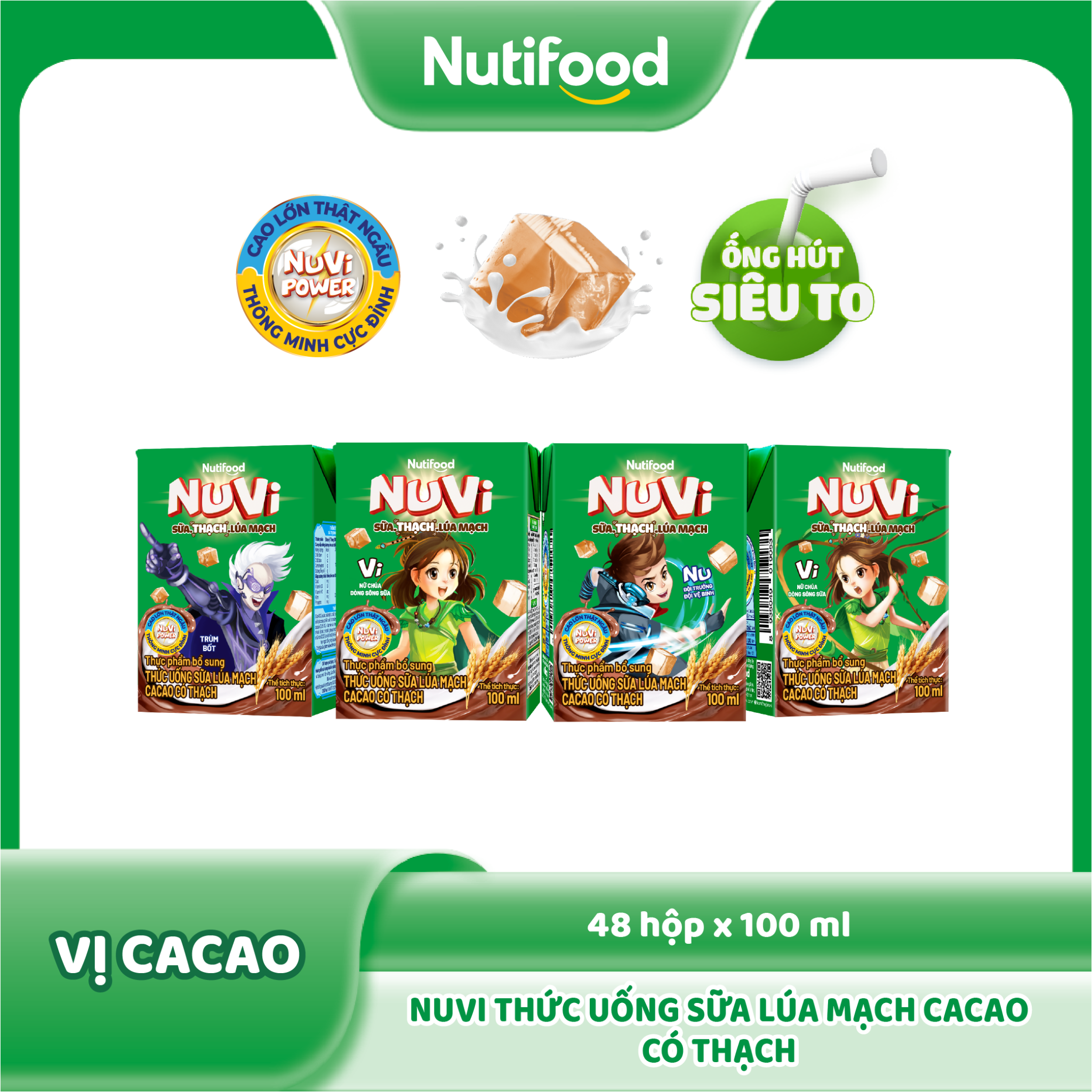 NuVi Thức Uống Sữa Lúa Mạch Cacao Có Thạch Hộp 100 ml