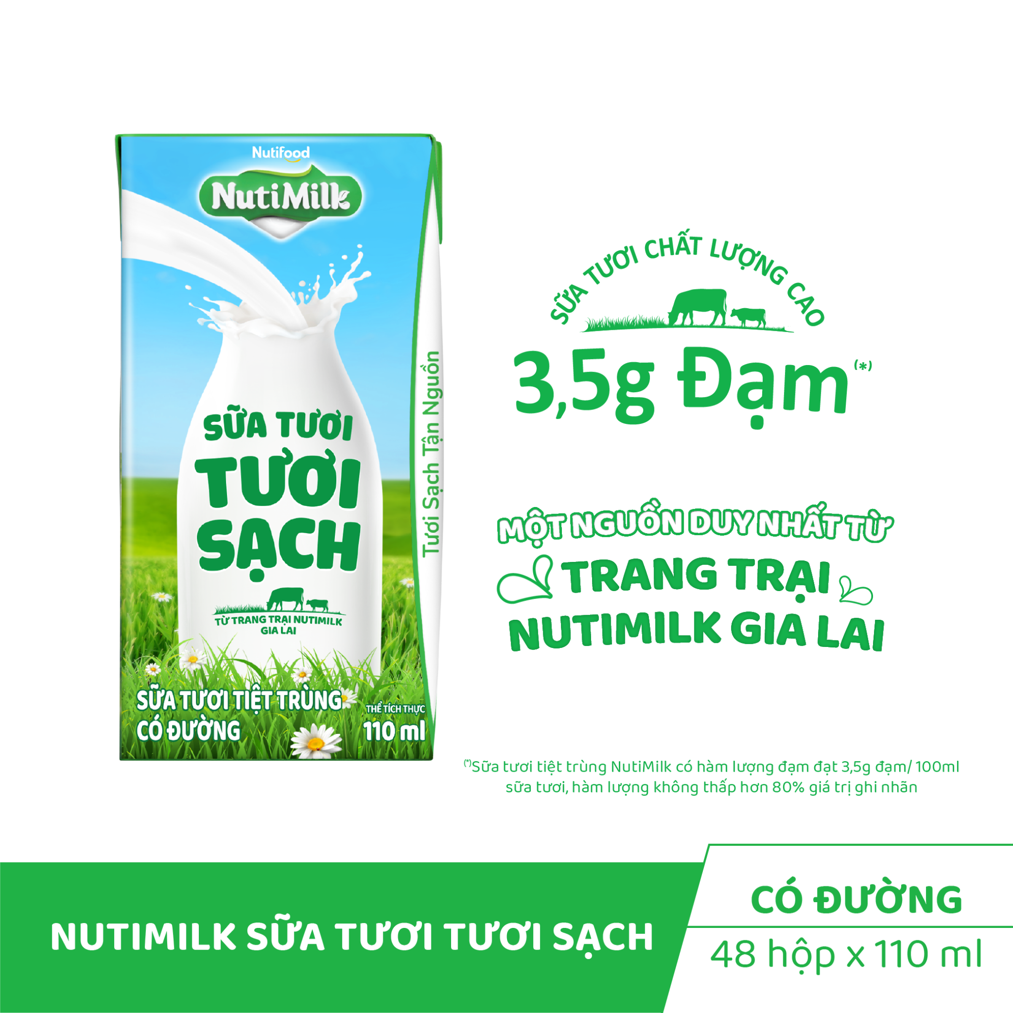 NutiMilk Sữa Tươi Tươi Sạch Có Đường - Hộp 110ml