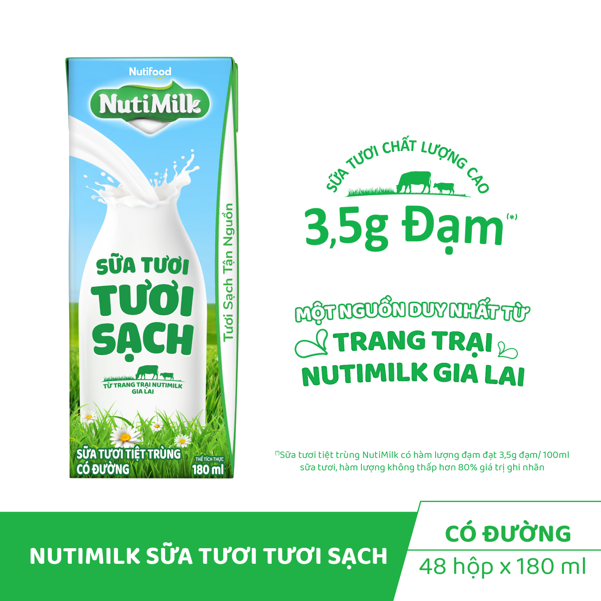 NutiMilk Sữa Tươi Tươi Sạch Có Đường - Hộp 180ml