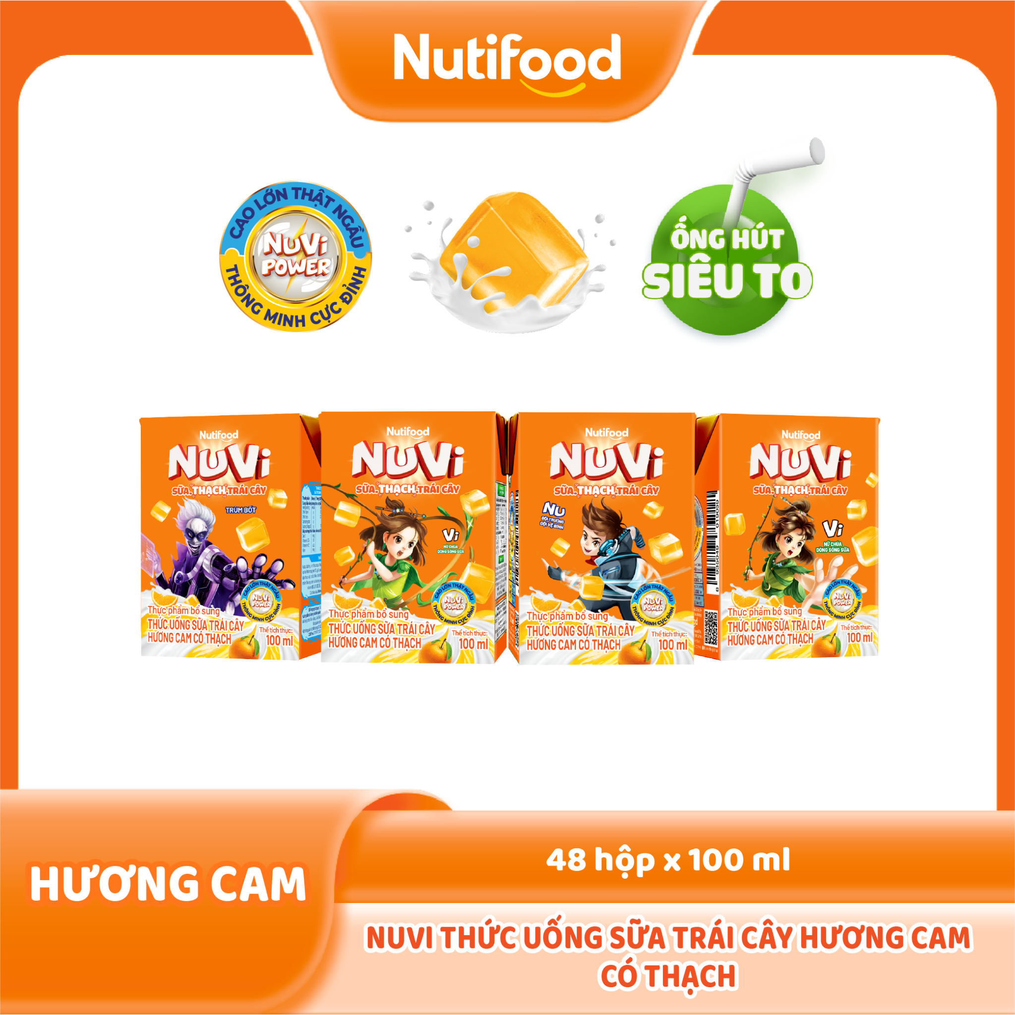 NuVi Thức Uống Sữa Trái Cây Hương Cam Có Thạch Hộp 100 ml