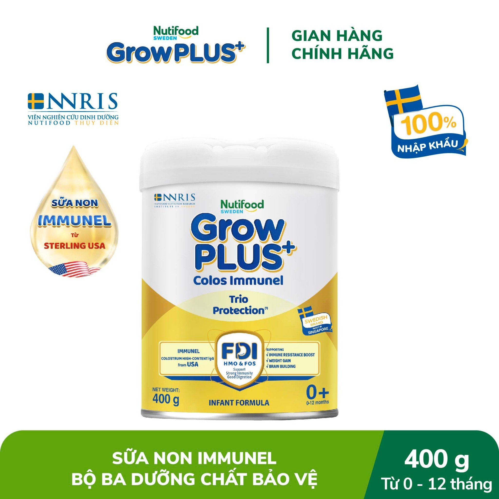 Sữa bột Nutifood GrowPLUS+ Sữa Non Immunel 0-12 tháng Lon 400g