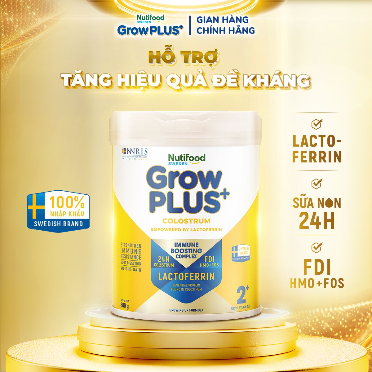 Sữa Bột Nutifood GrowPLUS+ Colostrum Lactoferrin trên 2 tuổi 800g