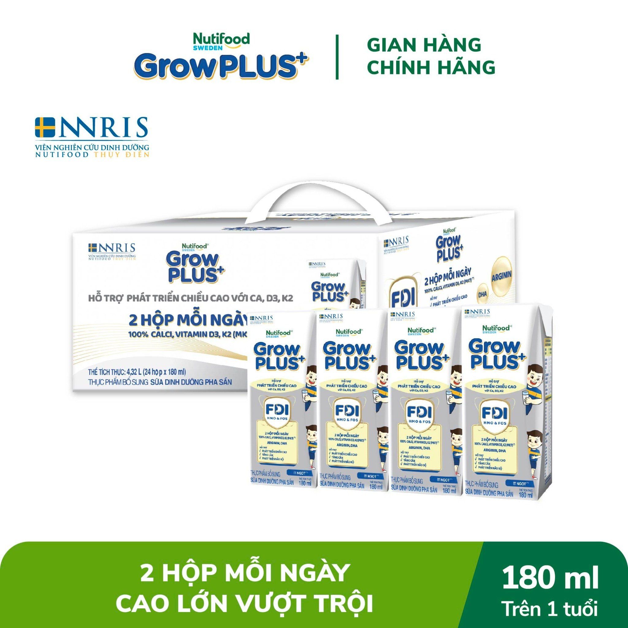 Sữa Bột Pha sẵn Nutifood GrowPLUS+ Cao Lớn Vượt Trội trên 1 tuổi 180ml
